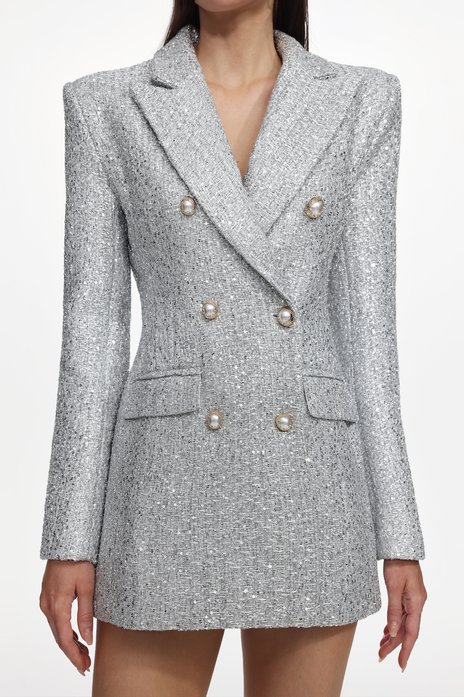 Tereza Glamorous Tailored Long Sleeve Tweed Gray Blazer Dress