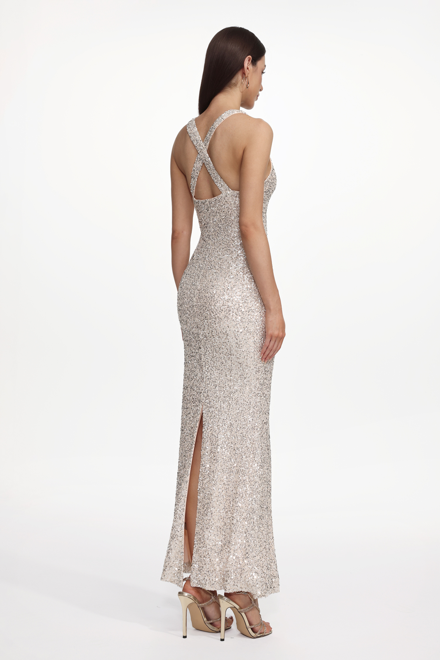 Kavaza Elegant Contour Sleeveless Cut Out Sequin Maxi Dress