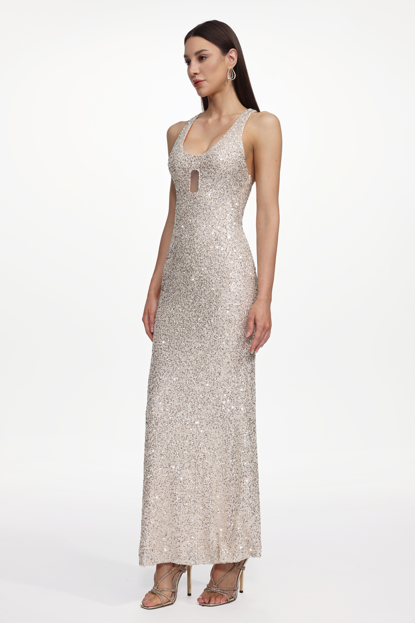 Kavaza Elegant Contour Sleeveless Cut Out Sequin Maxi Dress