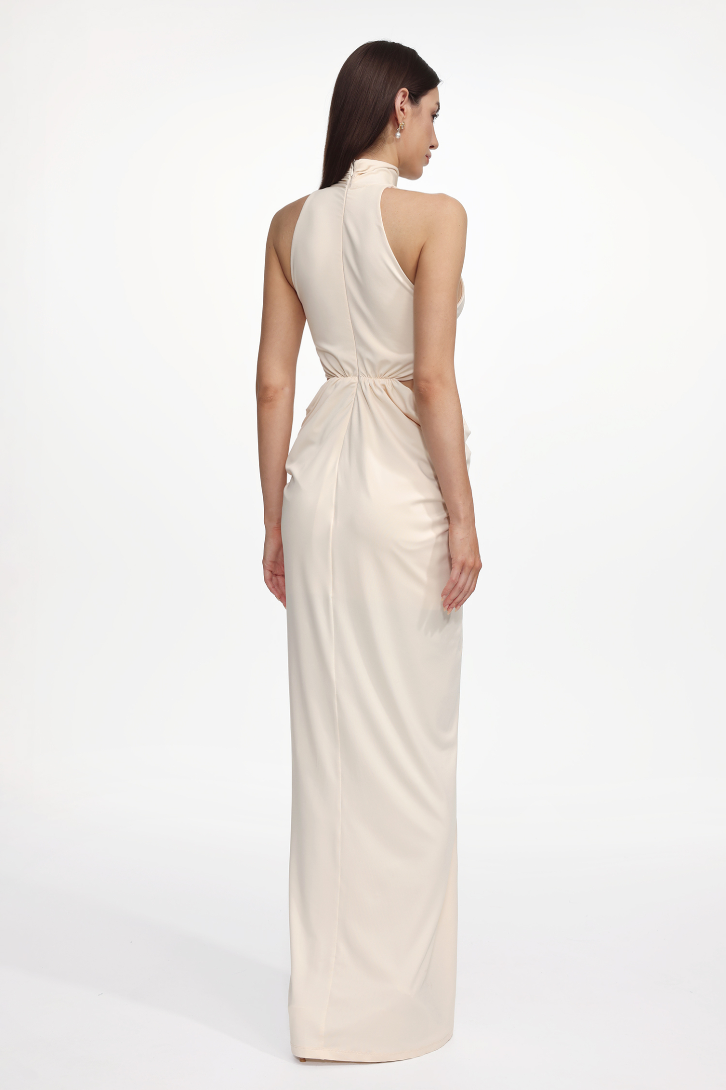 Piaka Elegant Contour Sleeveless Cut Out Ruched Knit Maxi Dress