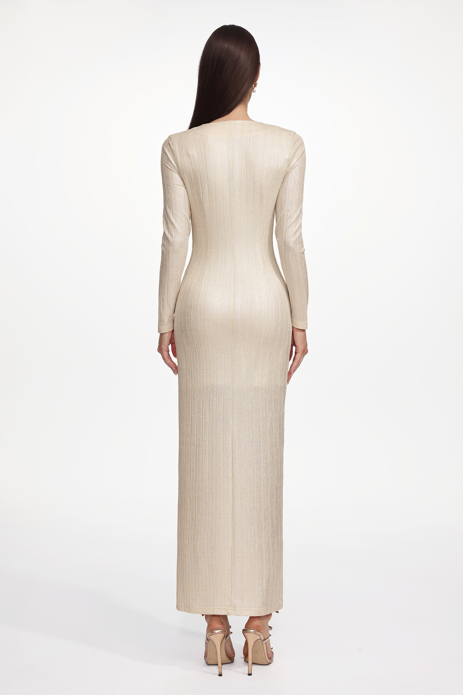 Urania Glamorous Lustrous V Neck Long Sleeve Ruched Floral Maxi Dress