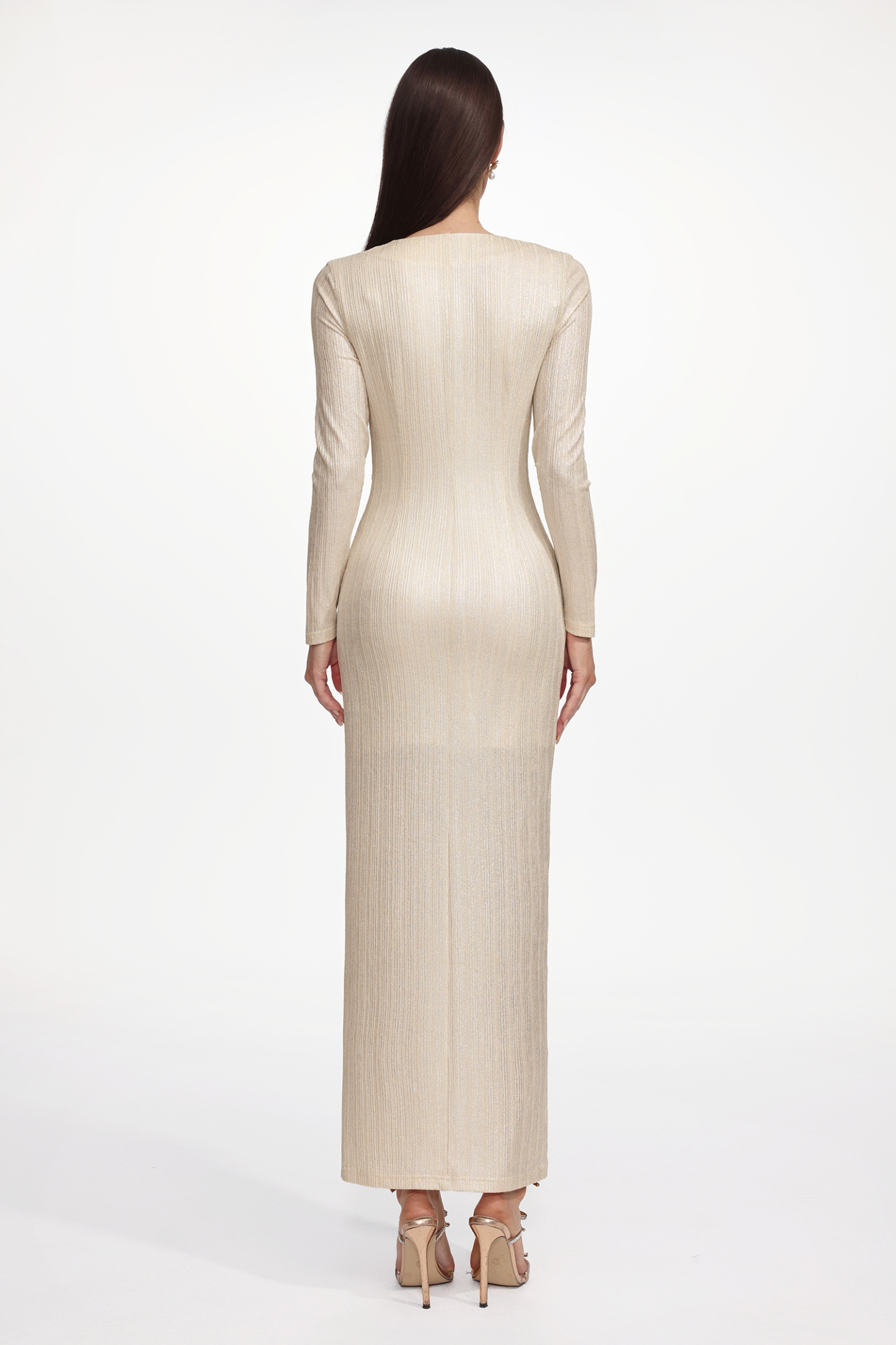 Urania Glamorous Lustrous V Neck Long Sleeve Ruched Floral Maxi Dress