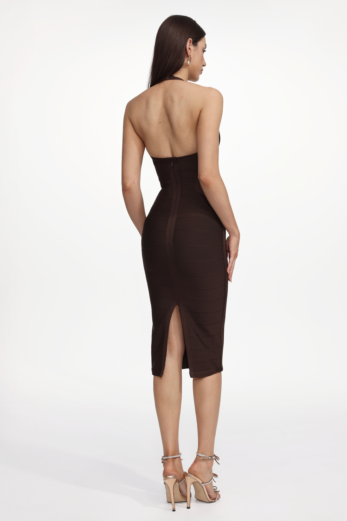 Wynter Classic Contour Halter Bandage Midi Dress