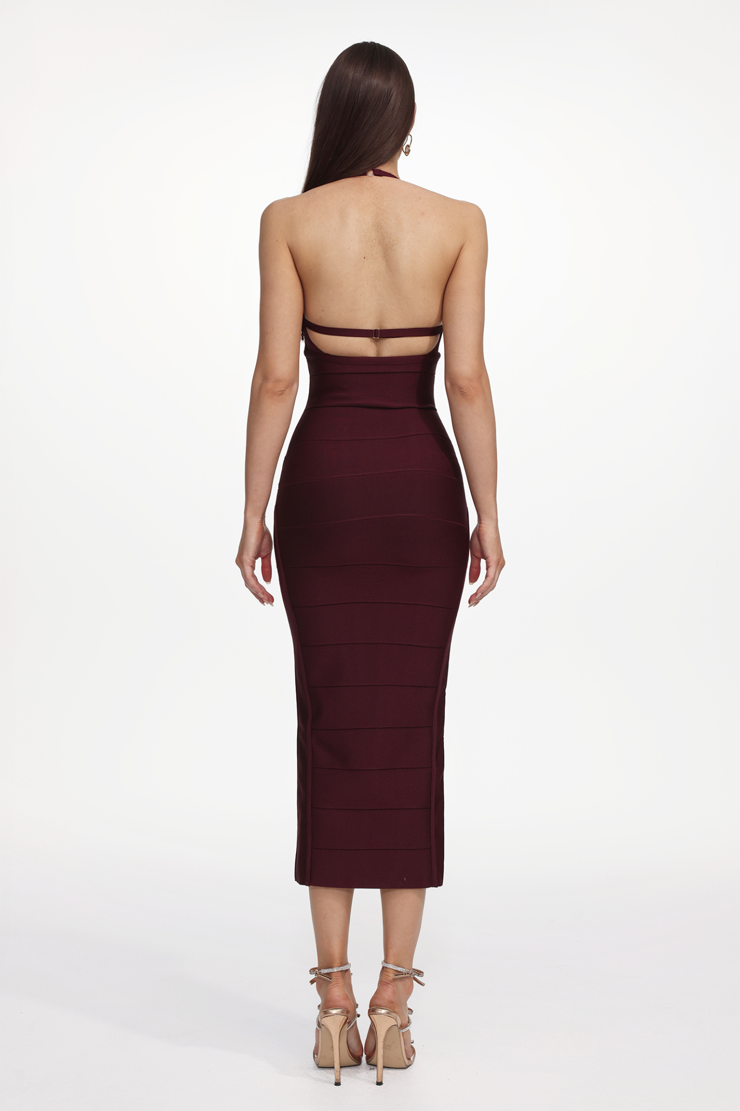 Nona Sexy Contour Halter Cut Out Bandage Maxi Dress