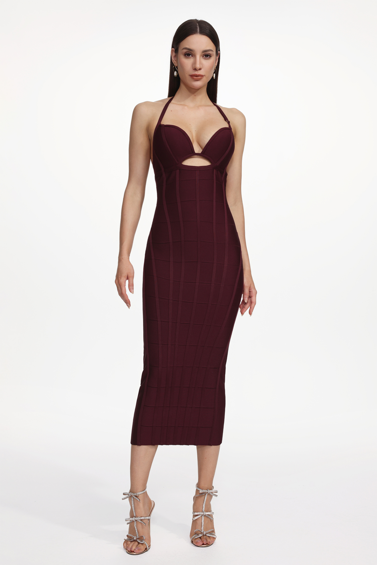 Nona Sexy Contour Halter Cut Out Bandage Maxi Dress
