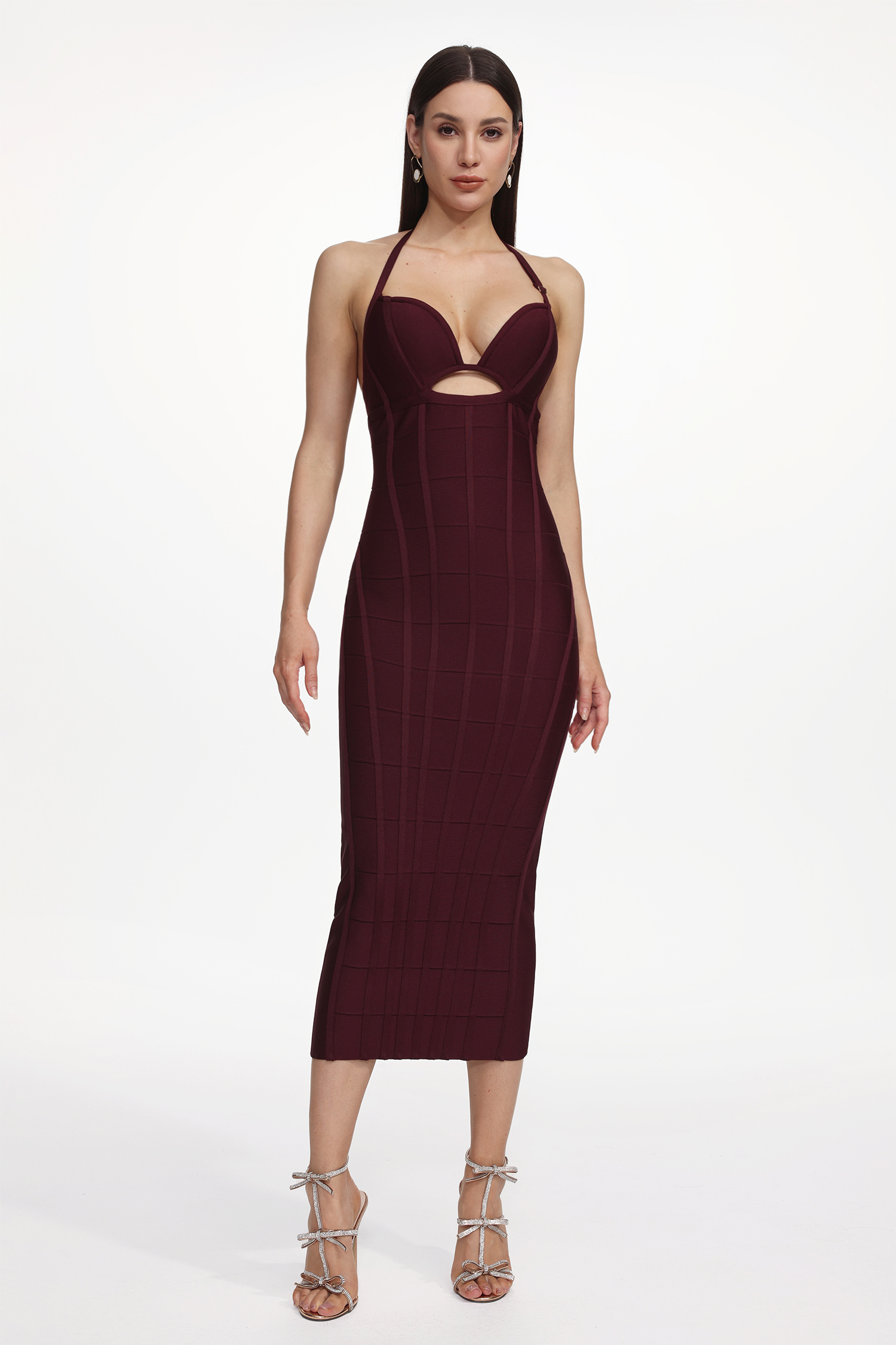Nona Sexy Contour Halter Cut Out Bandage Maxi Dress