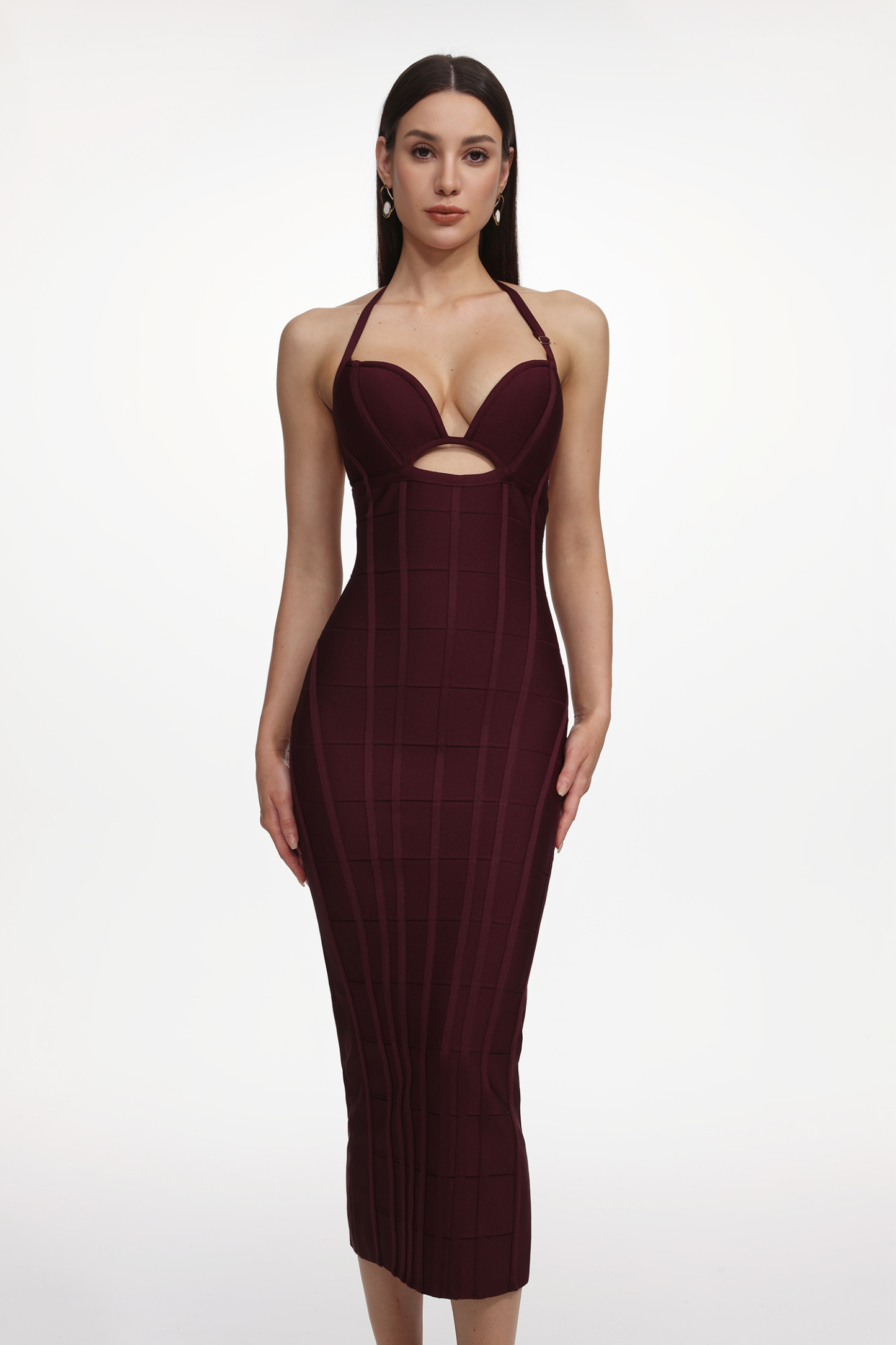 Nona Sexy Contour Halter Cut Out Bandage Maxi Dress