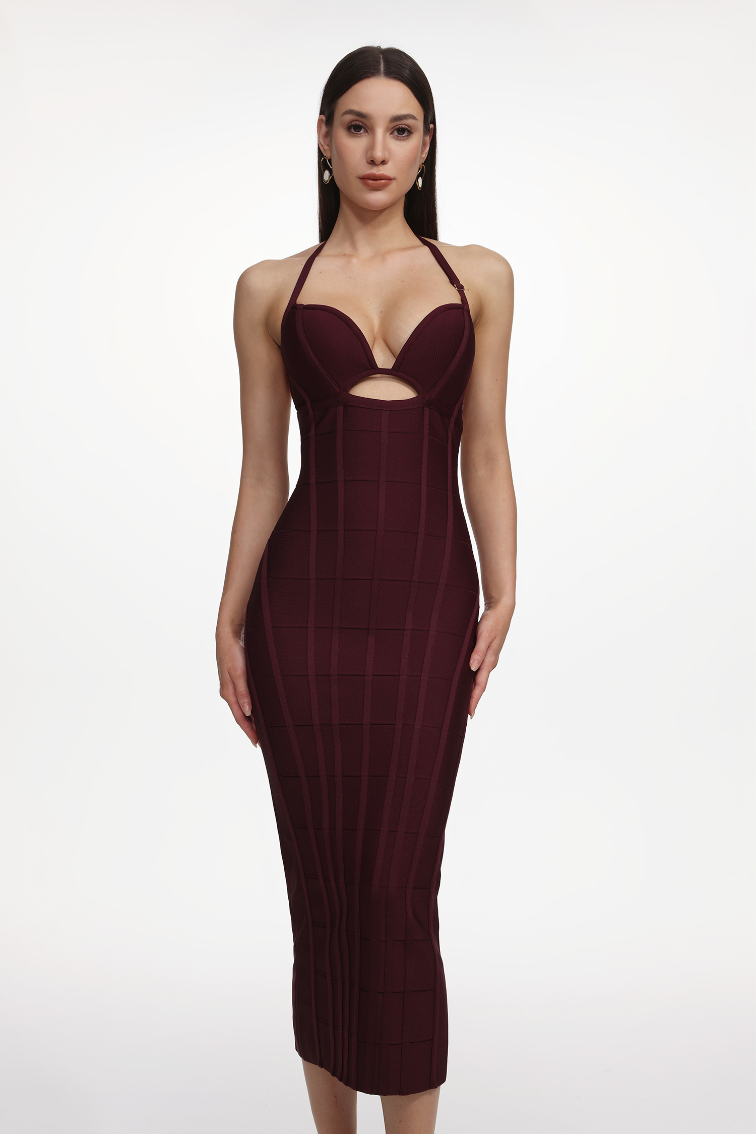 Nona Sexy Contour Halter Cut Out Bandage Maxi Dress