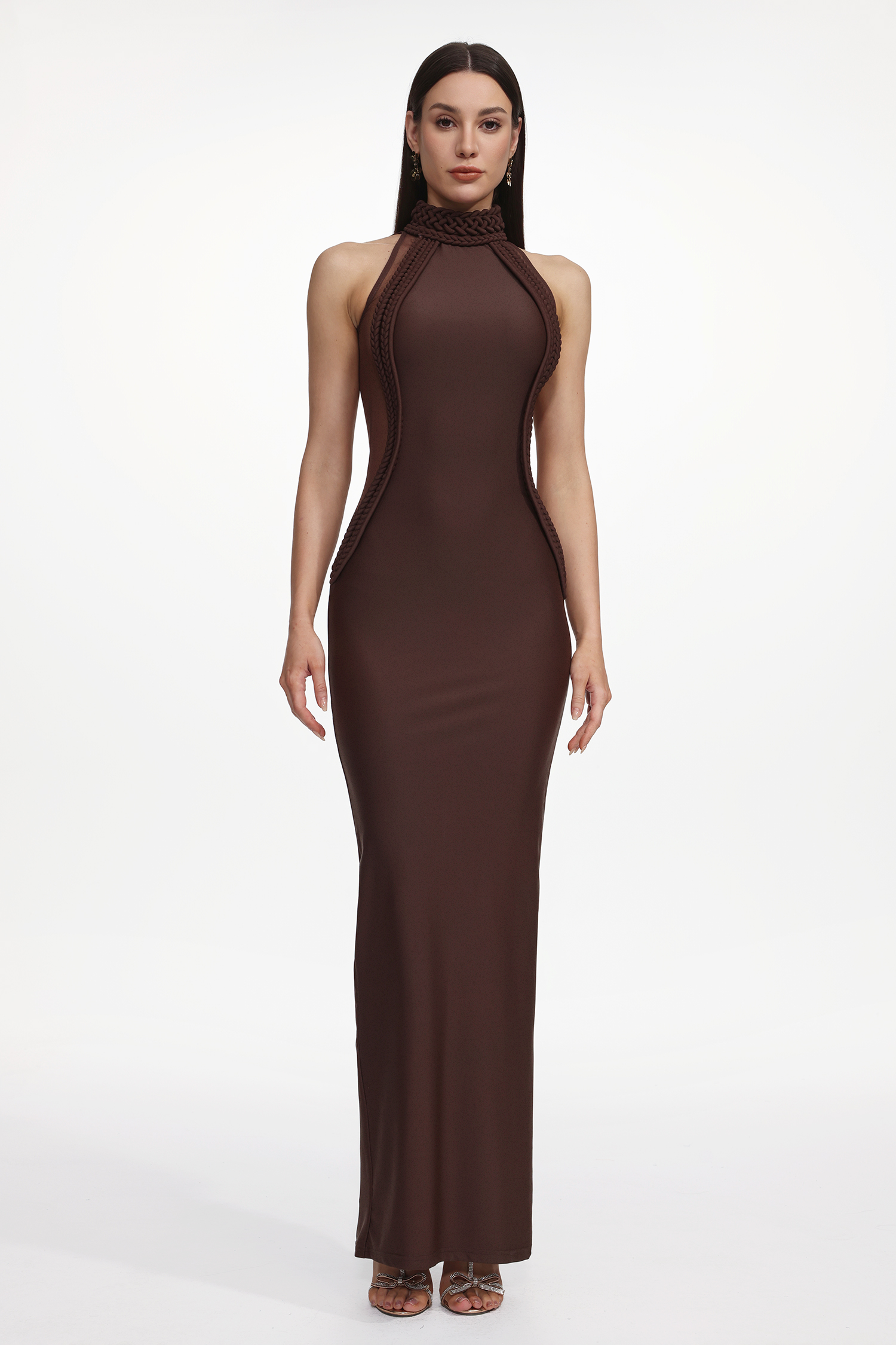 Rago Chic Contour Halter Sleeveless Braided Maxi Dress