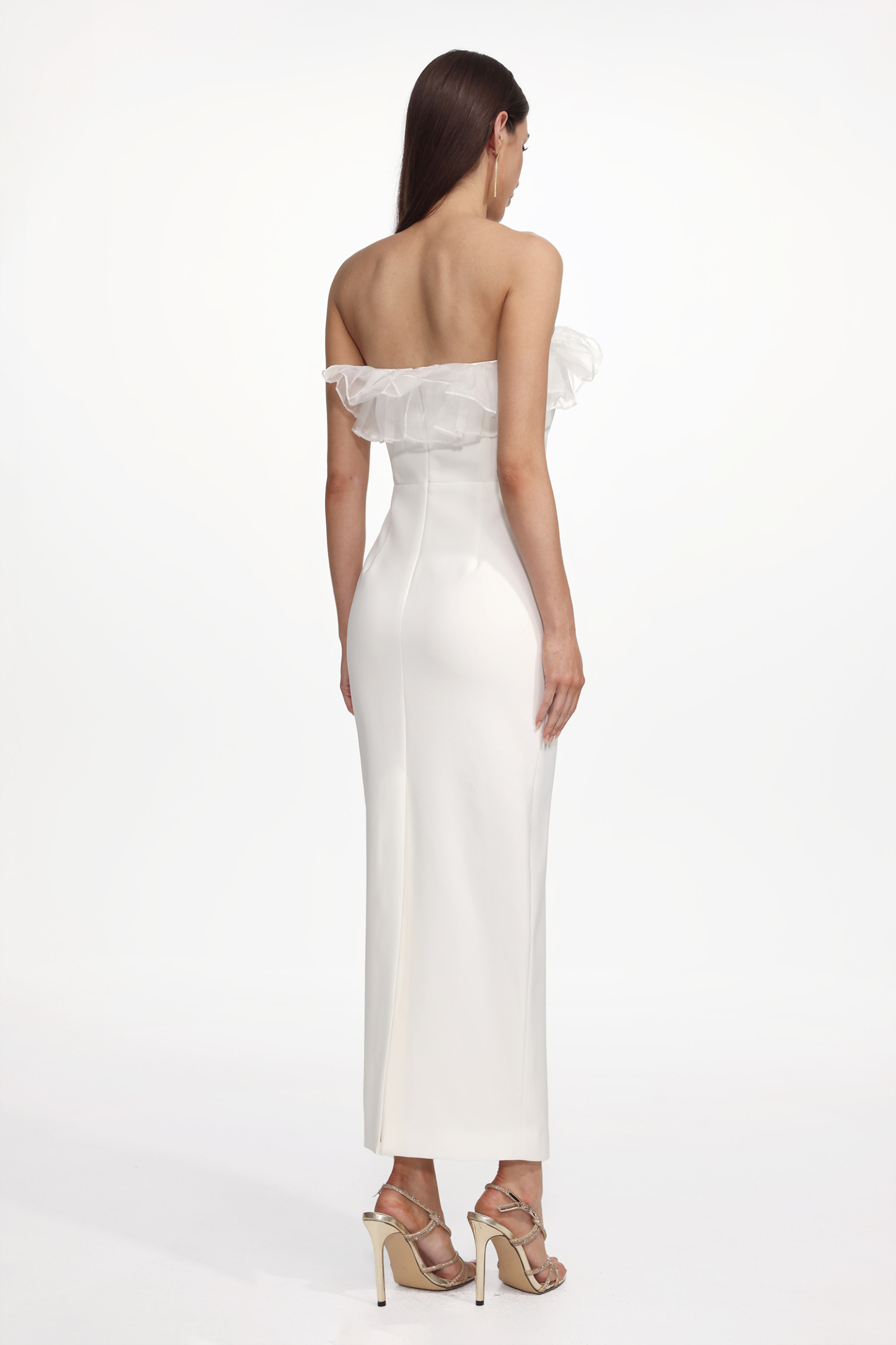 Oana Elegant Contour Strapless Ruffle Floral Maxi Dress