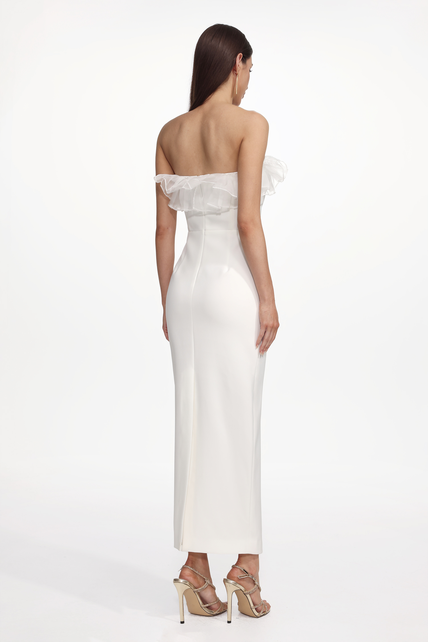 Oana Elegant Contour Strapless Ruffle Floral Maxi Dress