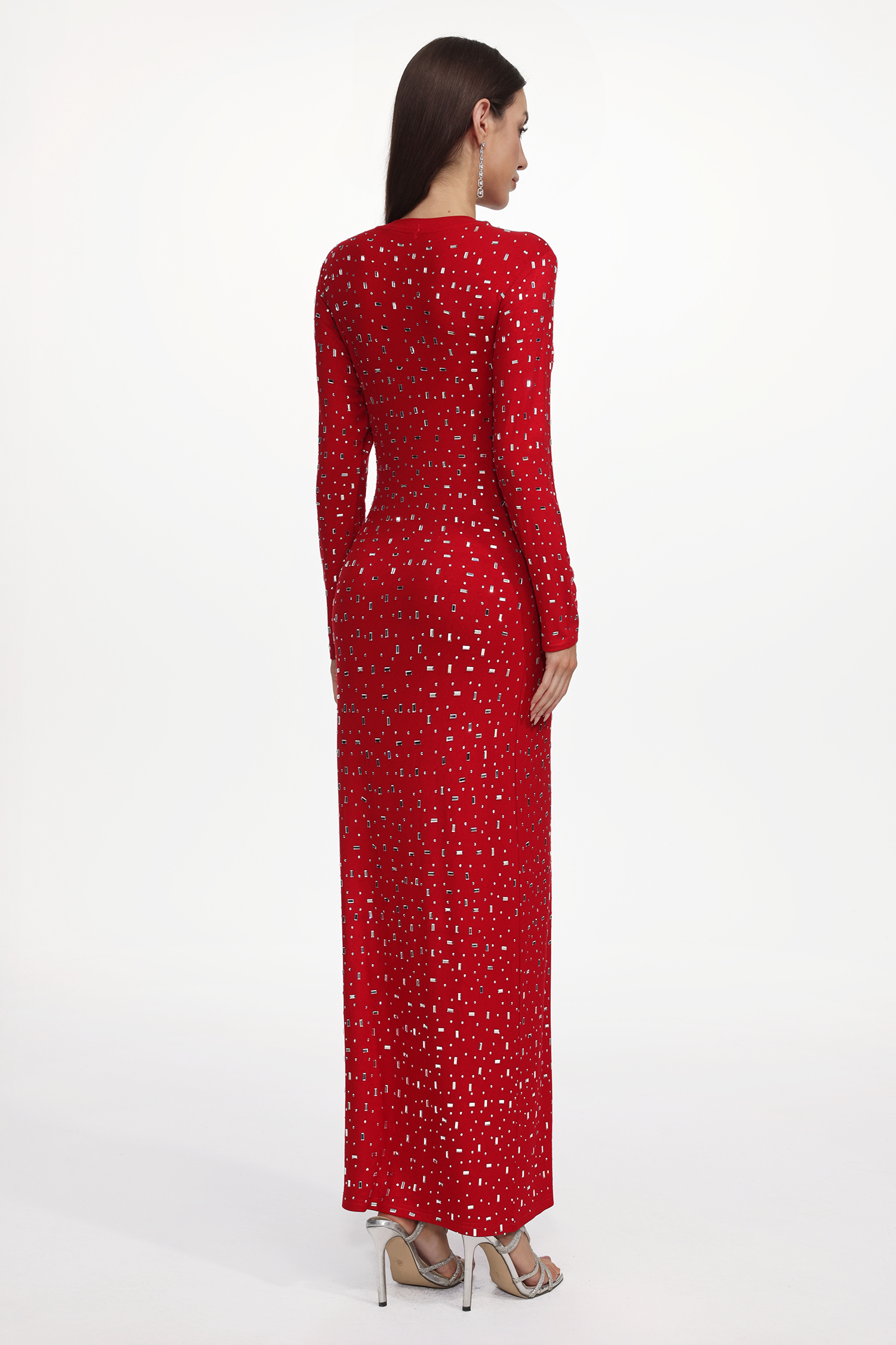 Icey Romantic Contour Long Sleeve Crystal Maxi Dress