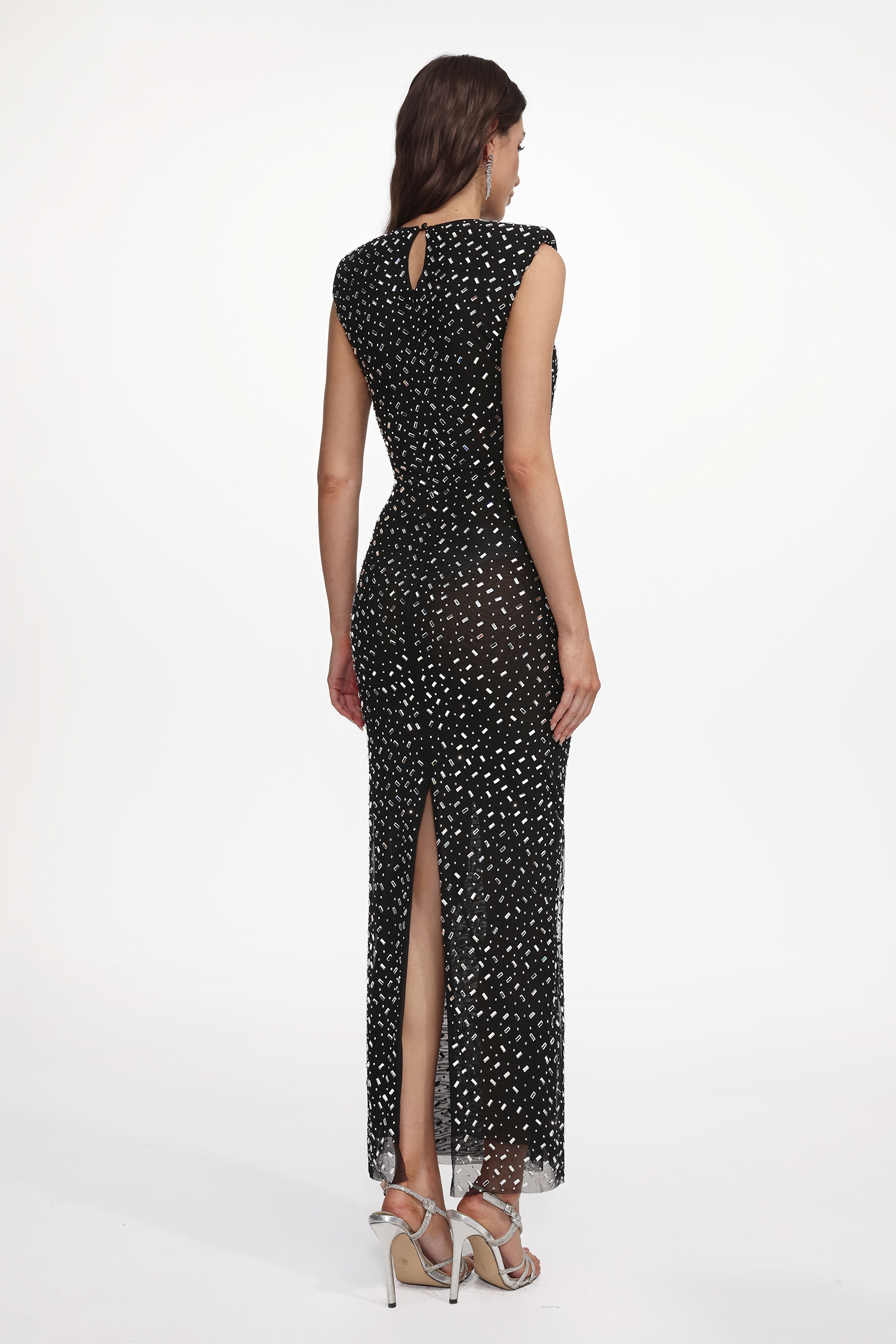 Harli Glamorous Contour Sleeveless Cut Out Ruched Crystal Maxi Dress