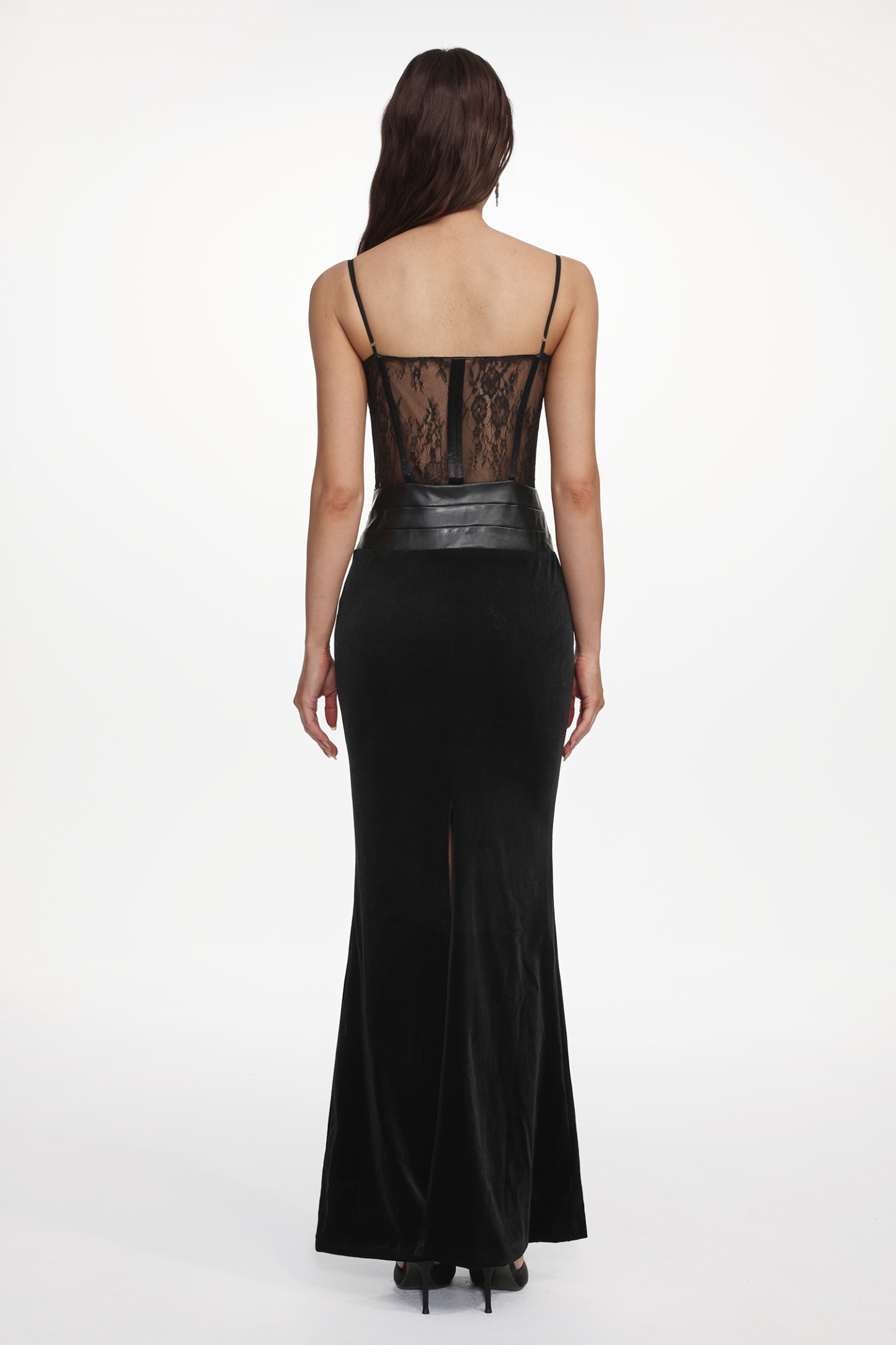 Parry Sexy Contour Sleeveless Lace Velvet Maxi Dress