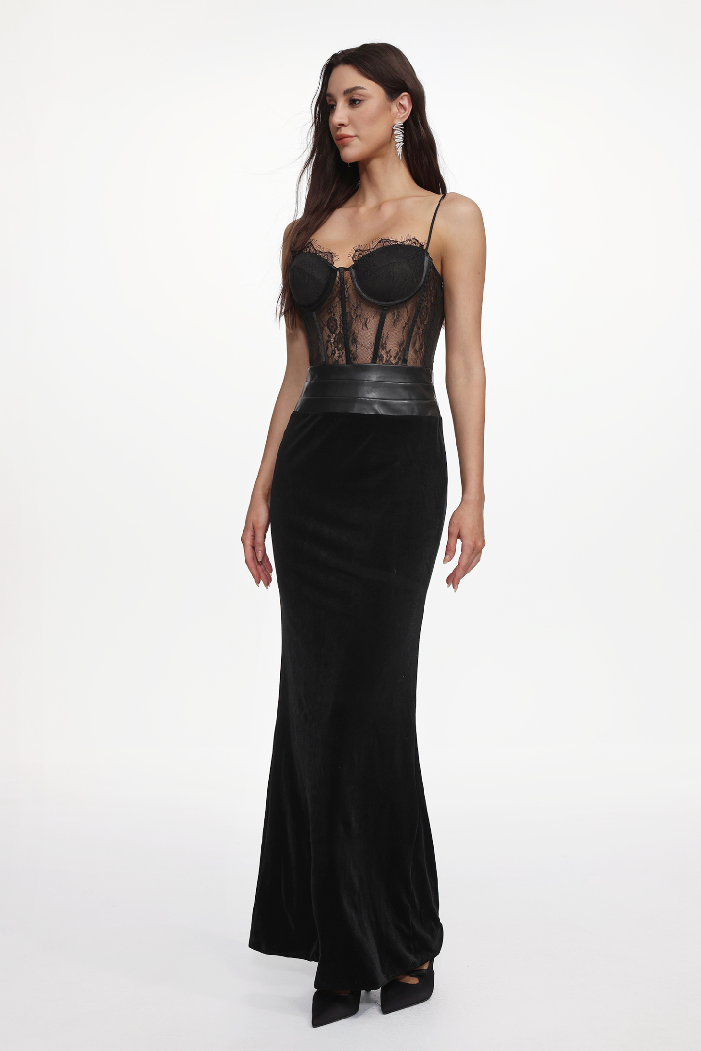 Parry Sexy Contour Sleeveless Lace Velvet Maxi Dress