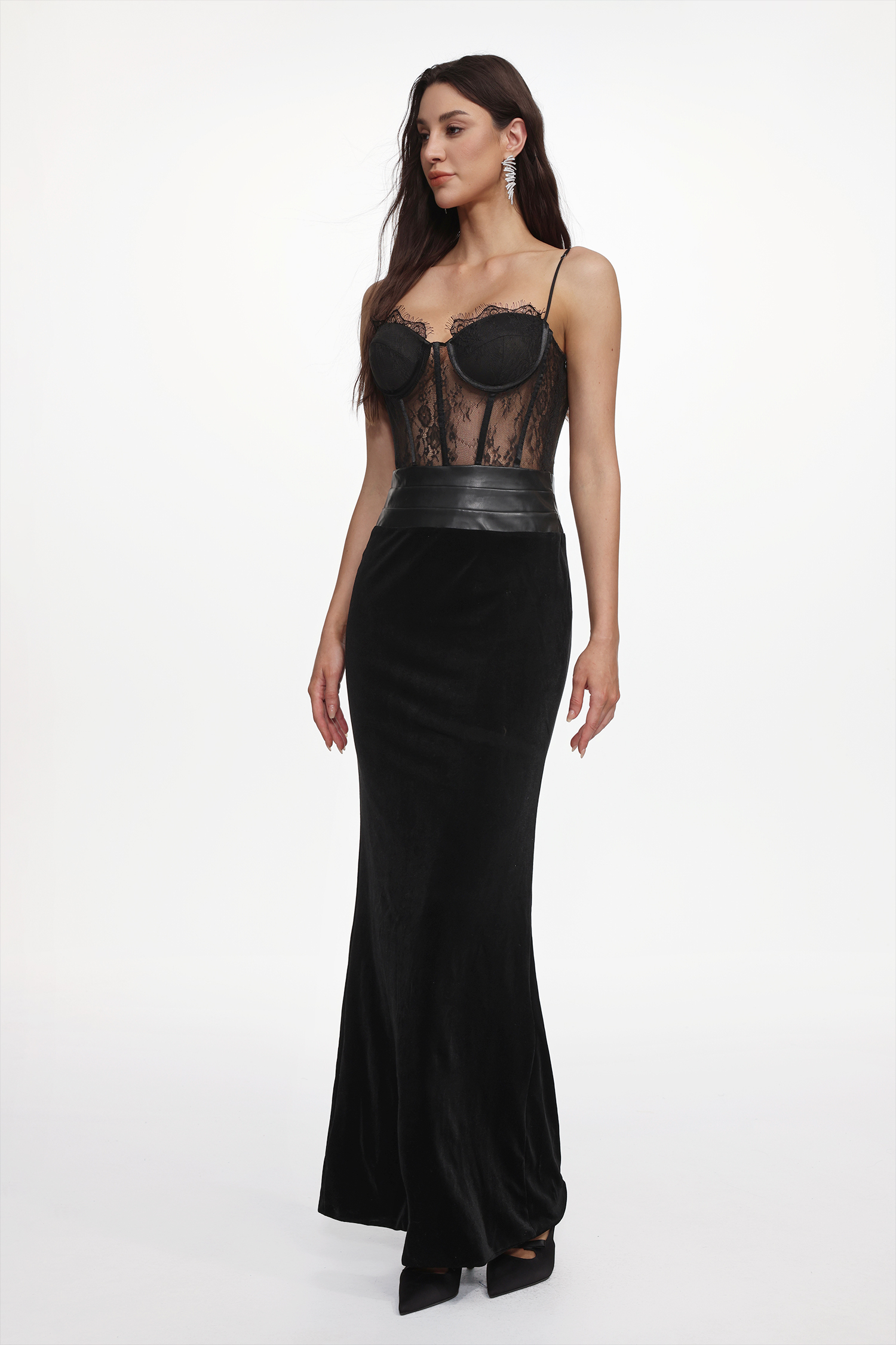 Parry Sexy Contour Sleeveless Lace Velvet Maxi Dress