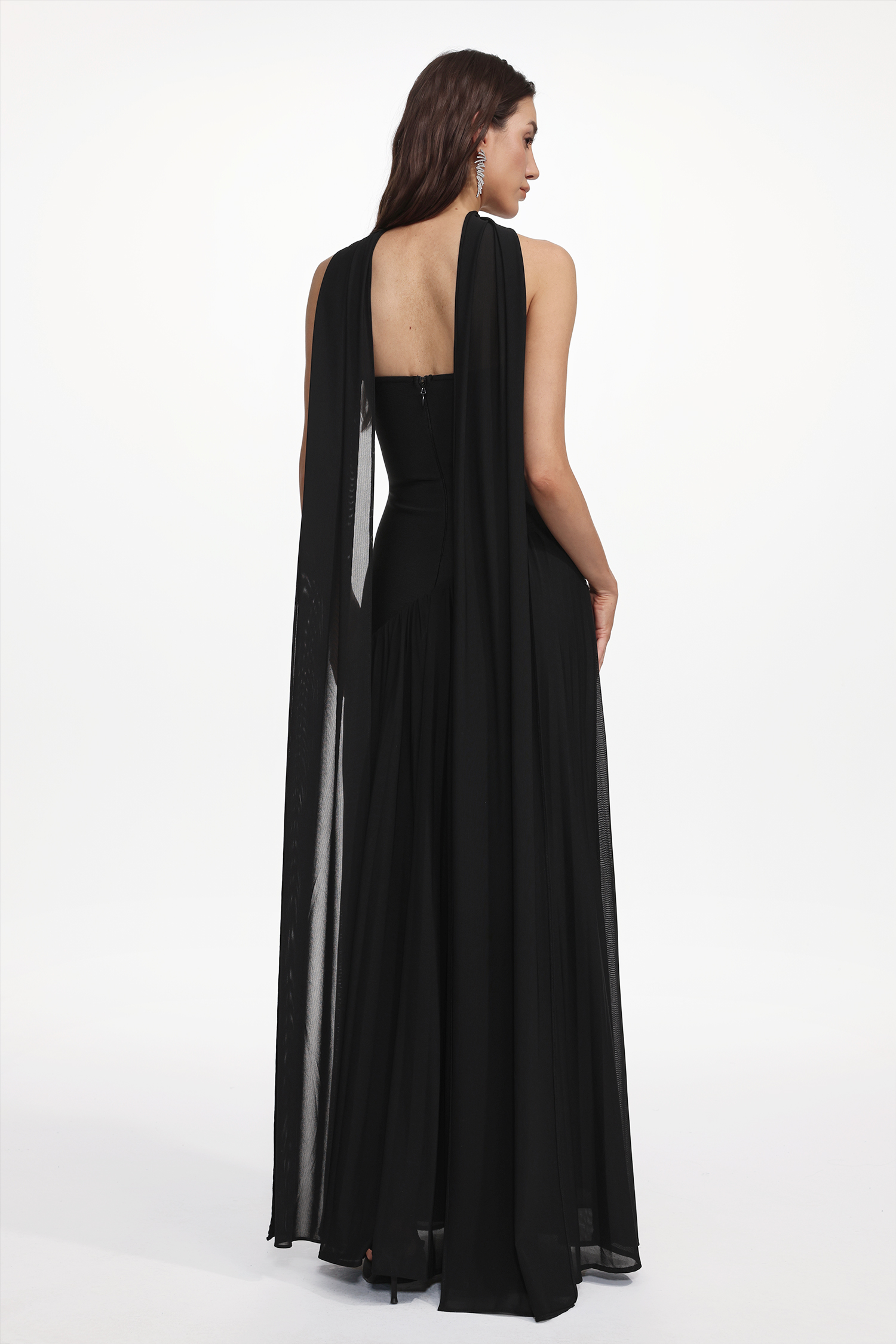 Veva Elegant Contour Strapless Scarf Ruched Bandage Maxi Dress