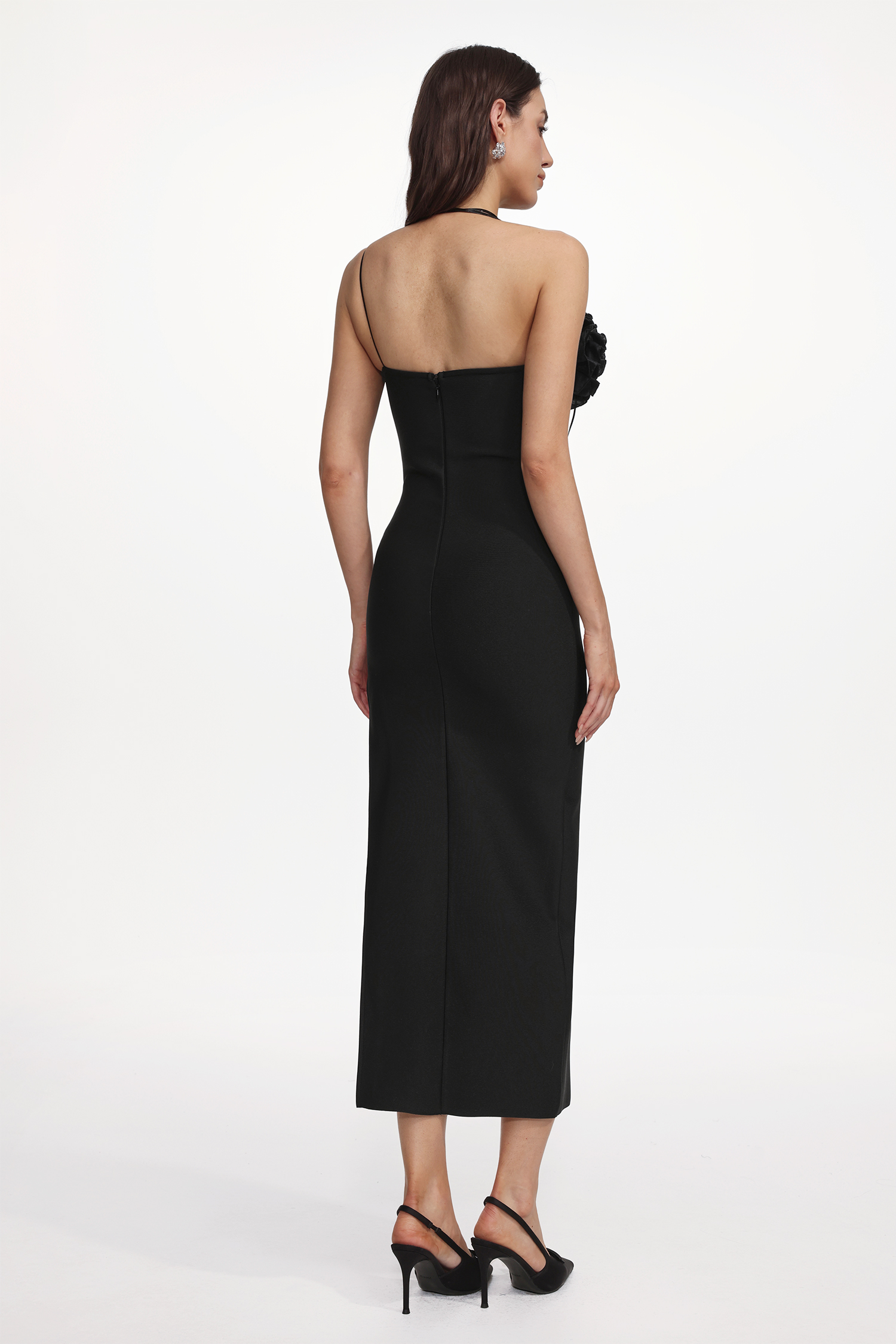 Jacova Elegant Contour Strapless Floral High Slit Bandage Maxi Dress