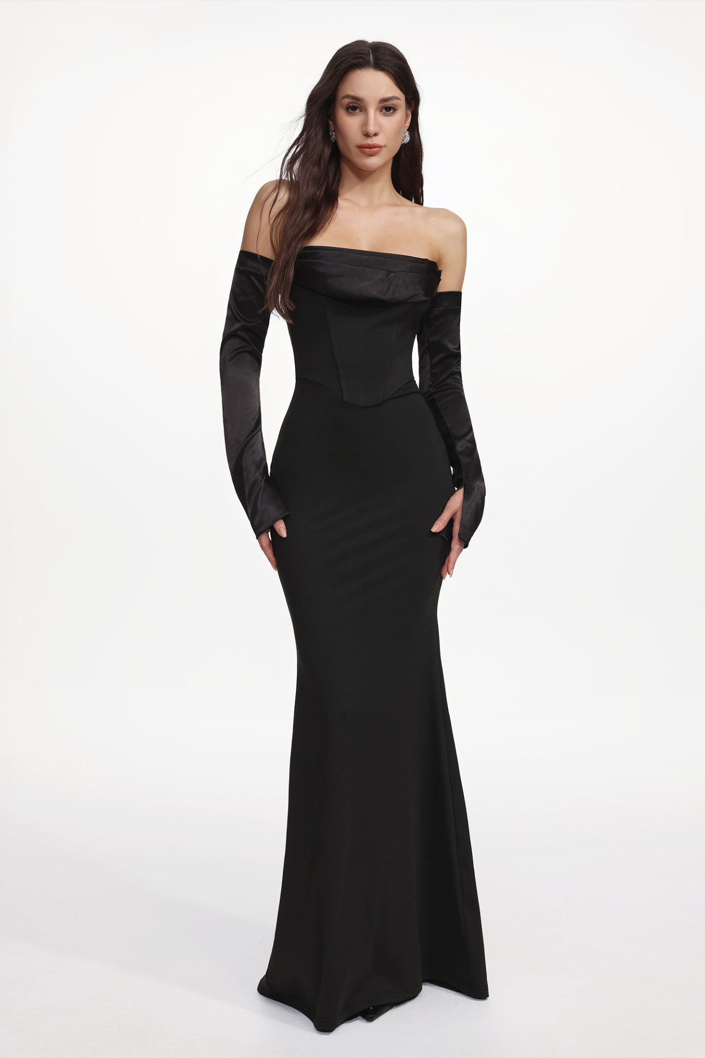 Lalila Elegant Cinched Waist Long Sleeve Pleated Maxi Dress