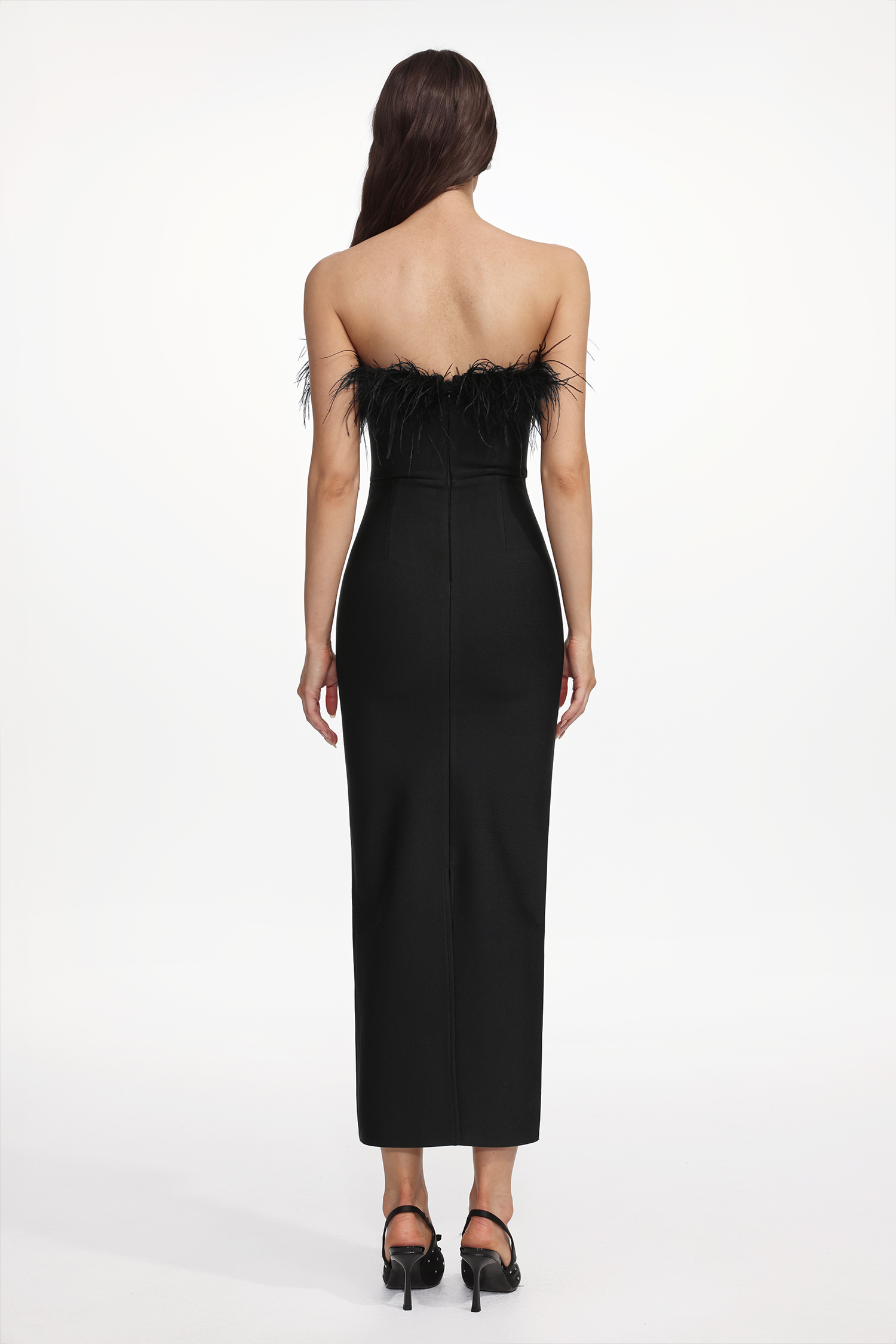 Xuliy Feather Maxi Bandage Dress