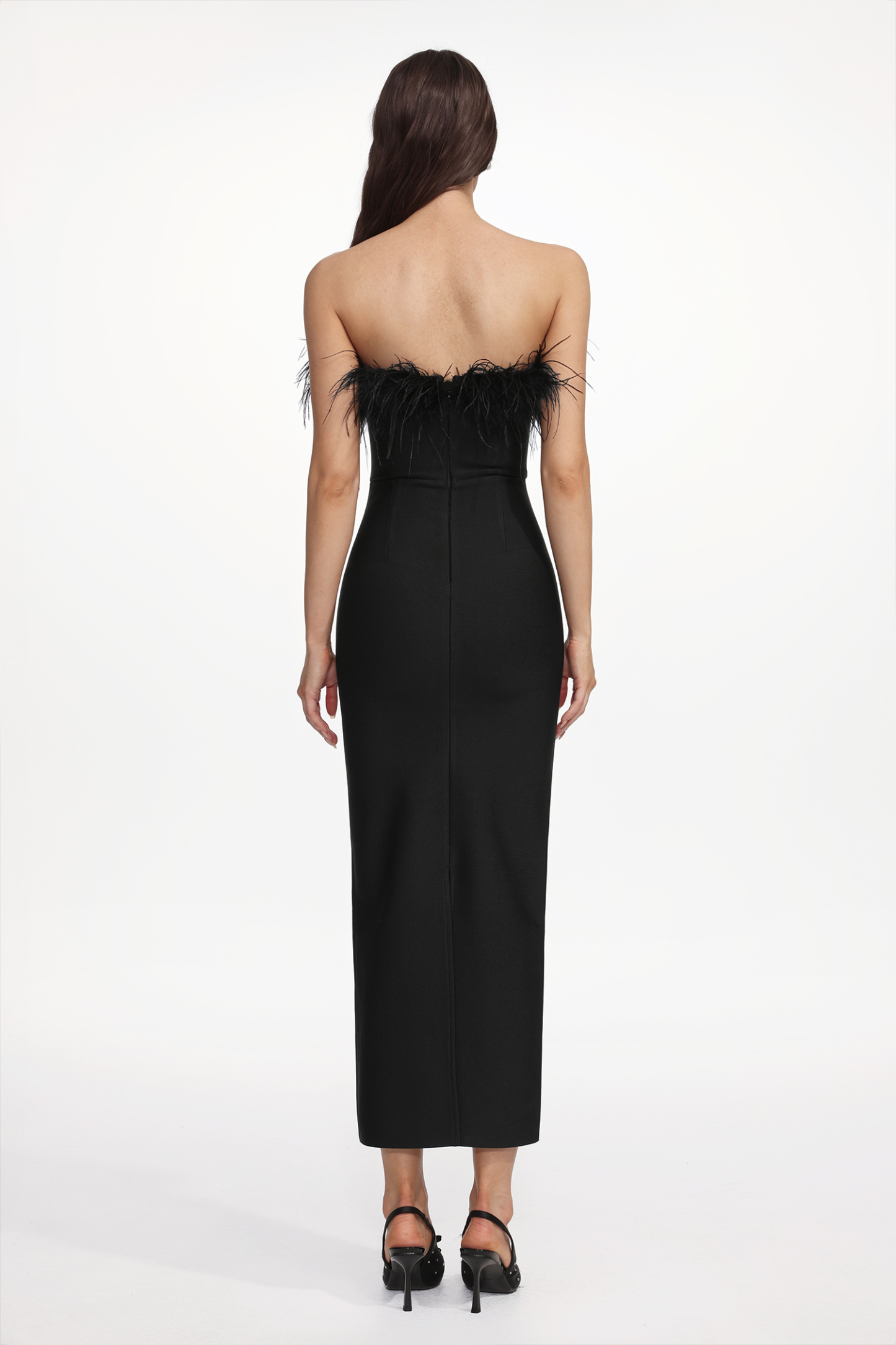 Xuliy Feather Maxi Bandage Dress