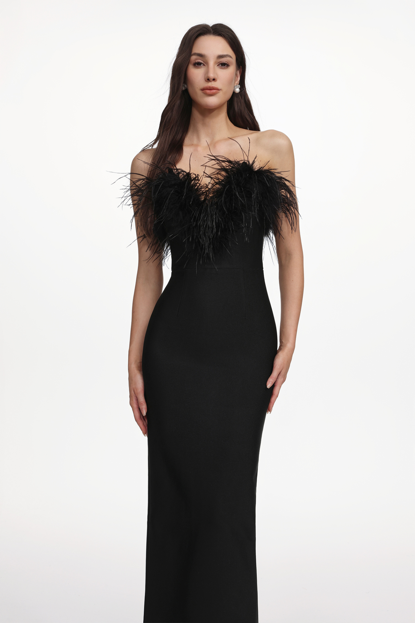 Xuliy Feather Maxi Bandage Dress