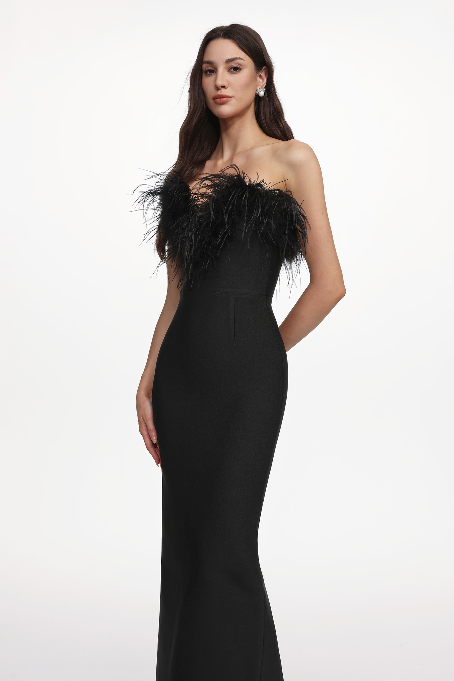Xuliy Feather Maxi Bandage Dress