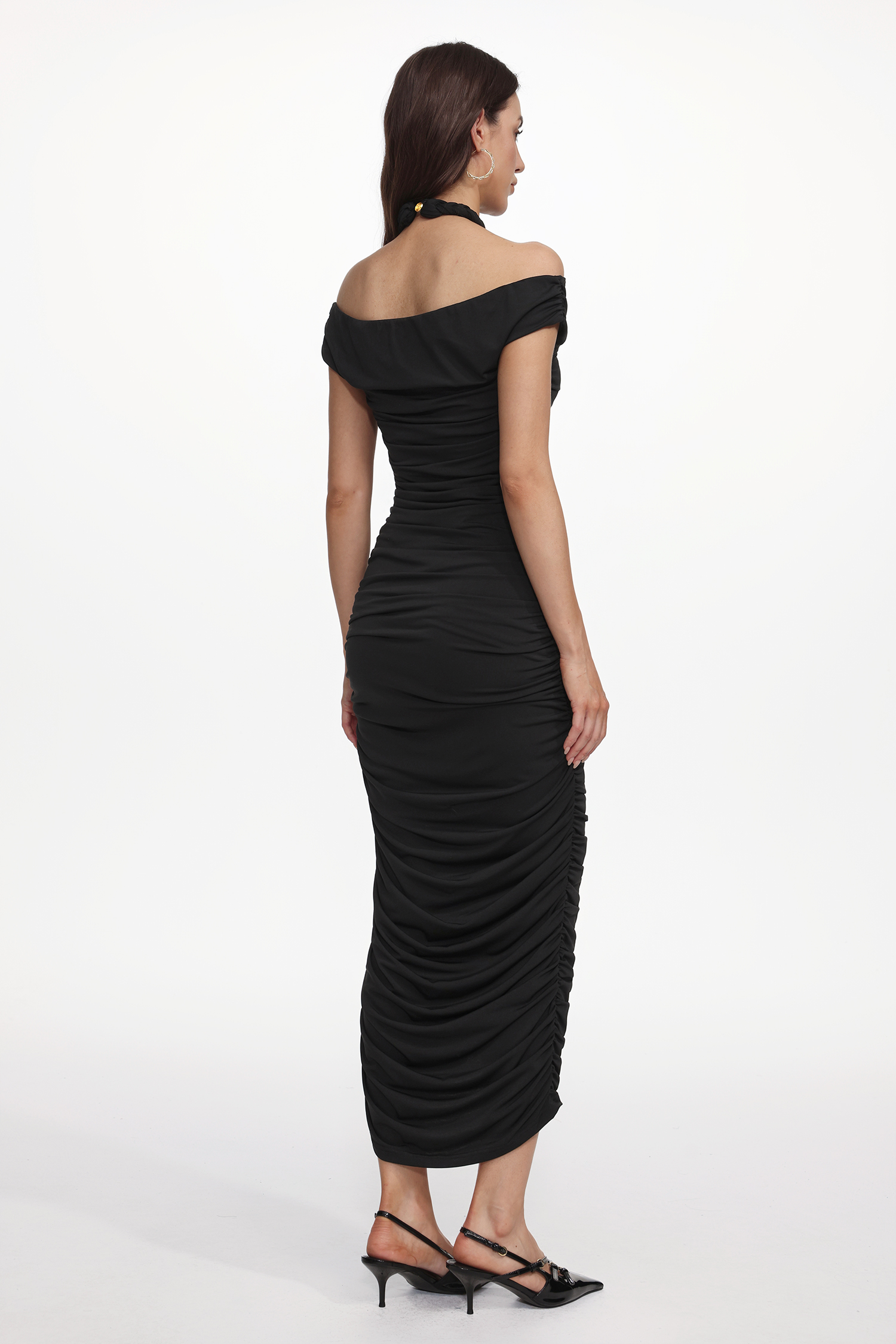 Devere Elegant Contour Sleeveless Ruched Knit Maxi Dress