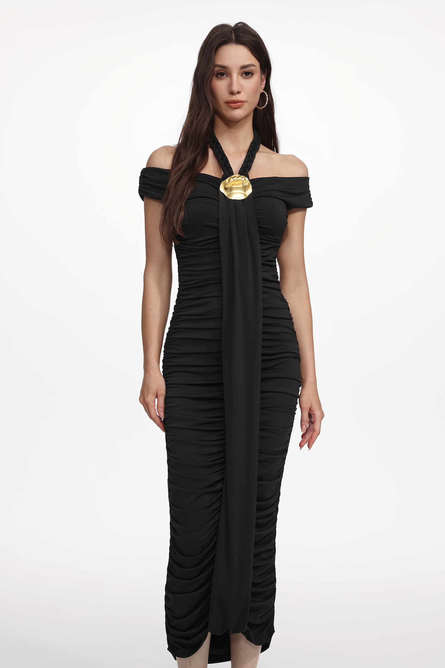 Devere Elegant Contour Sleeveless Ruched Knit Maxi Dress