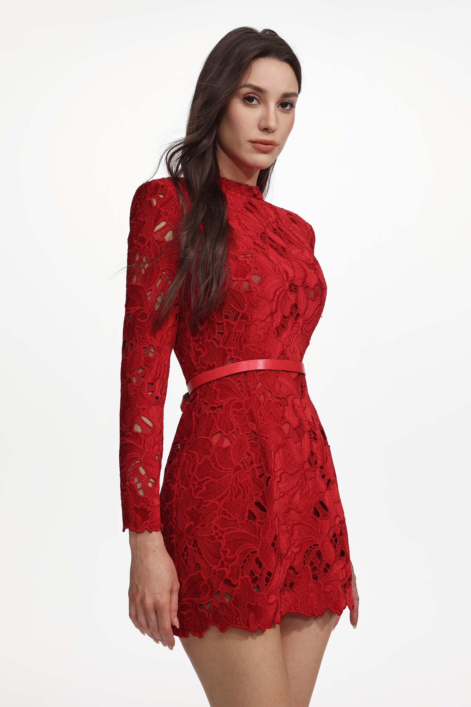 Livana Romantic Tailored Long Sleeve Guipure Lace Mini Dress