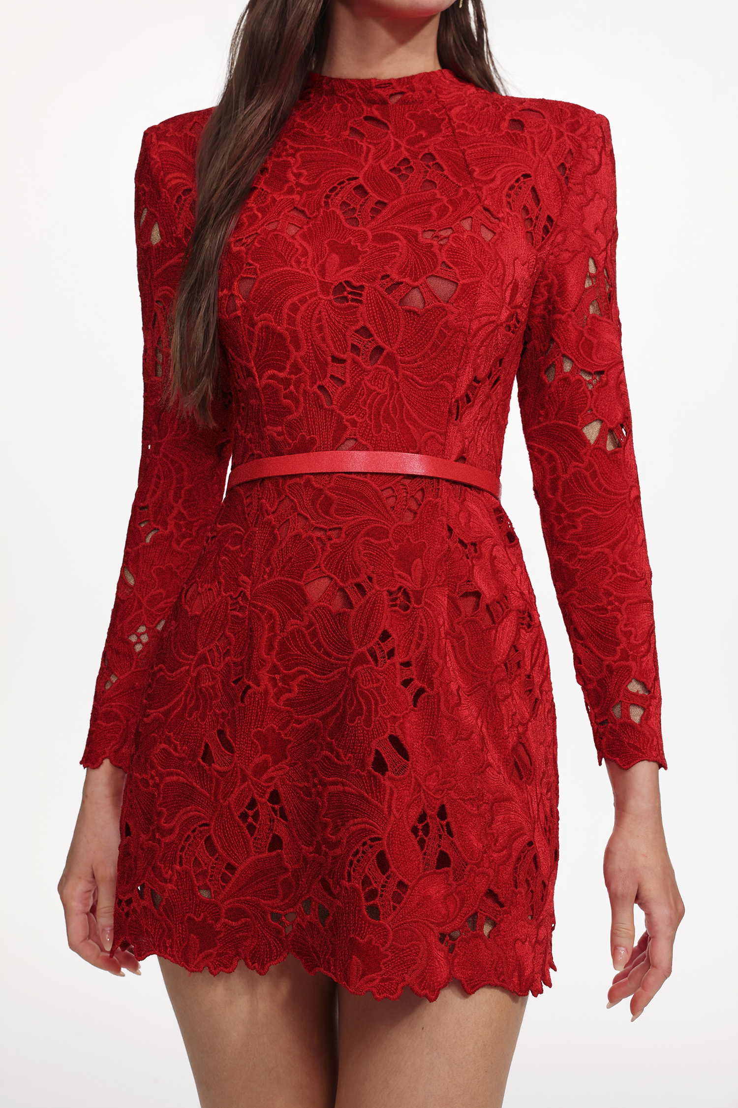Livana Romantic Tailored Long Sleeve Guipure Lace Mini Dress