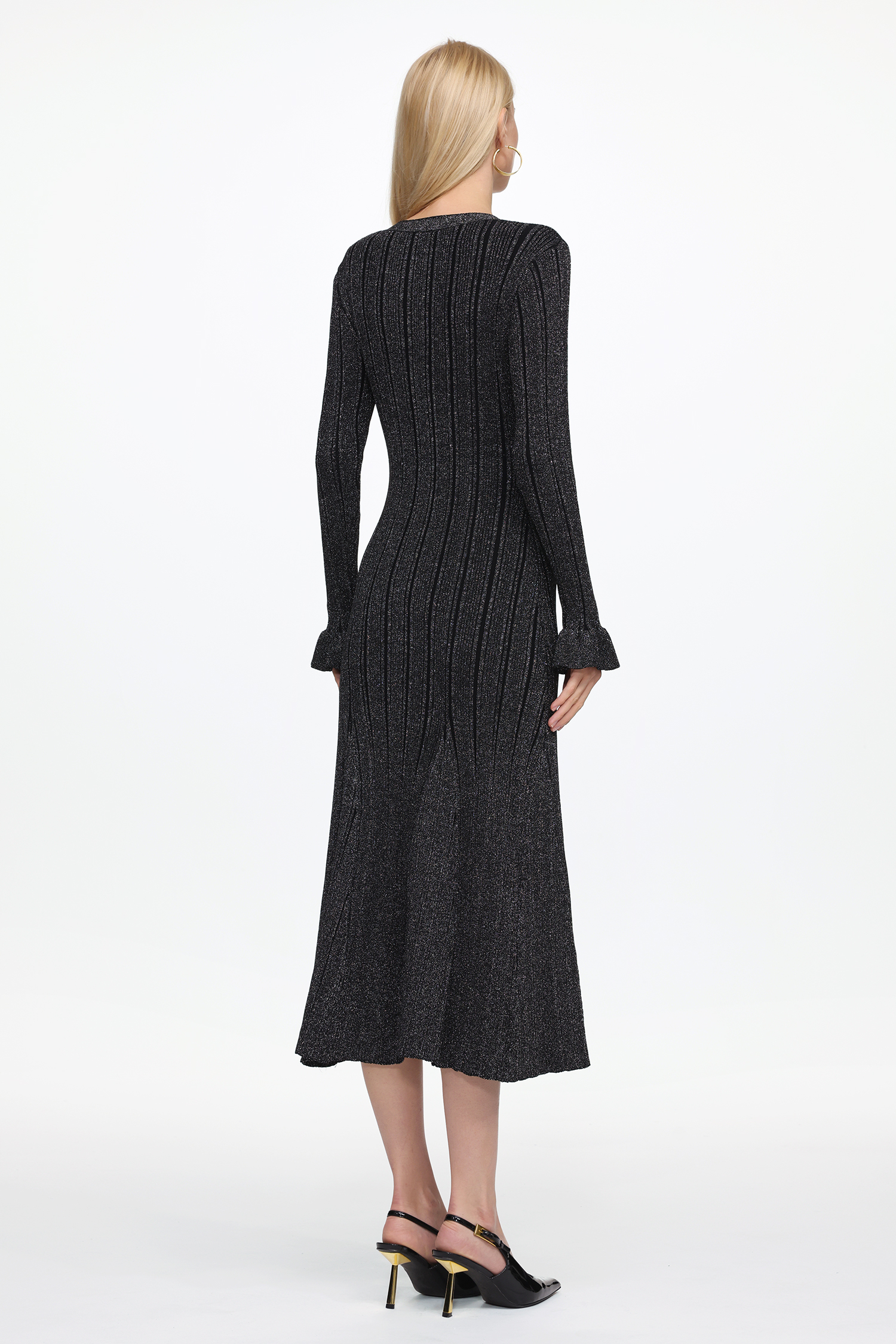 Verga Classic Contour Long Sleeve Button Front Knit Maxi Dress