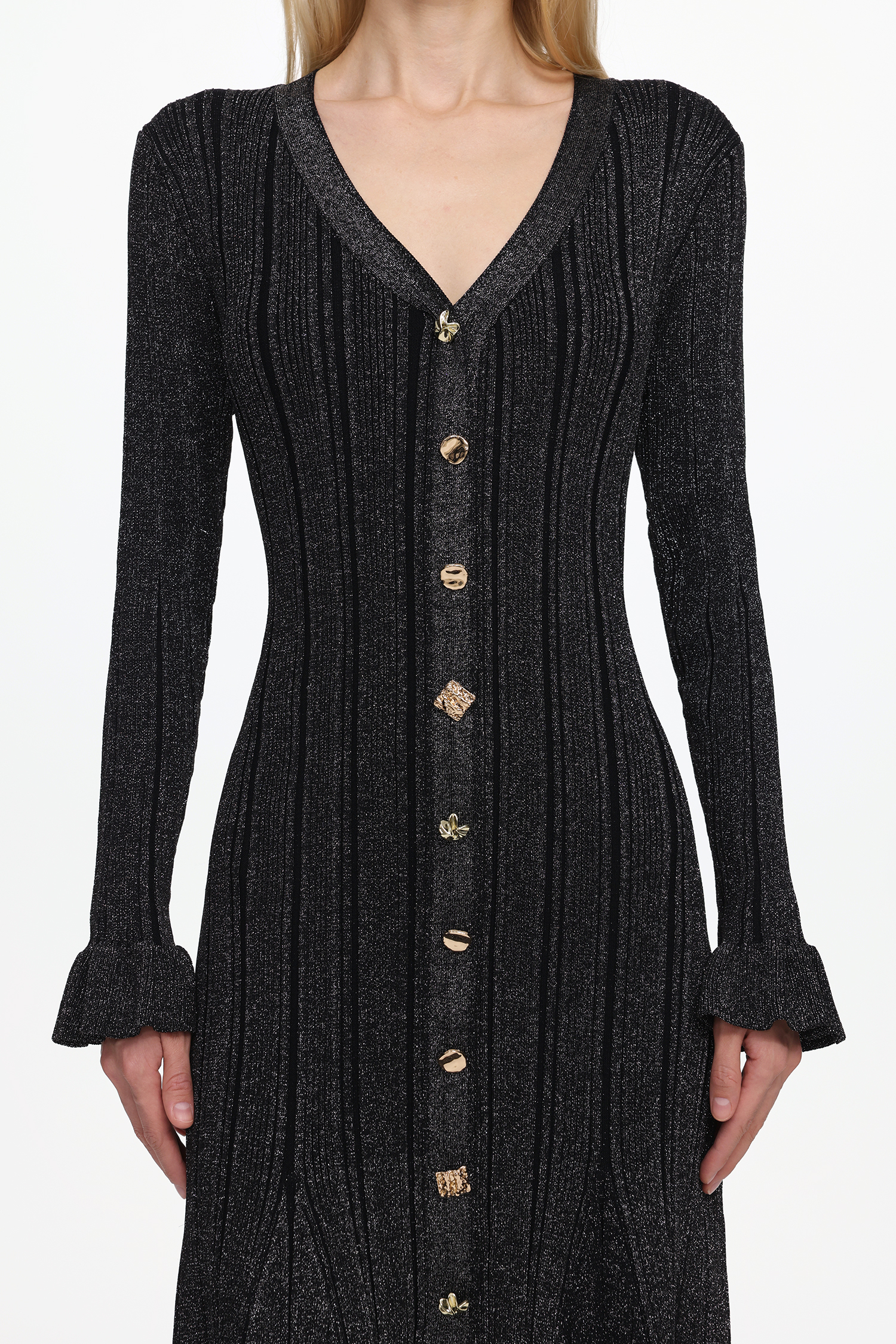 Verga Classic Contour Long Sleeve Button Front Knit Maxi Dress