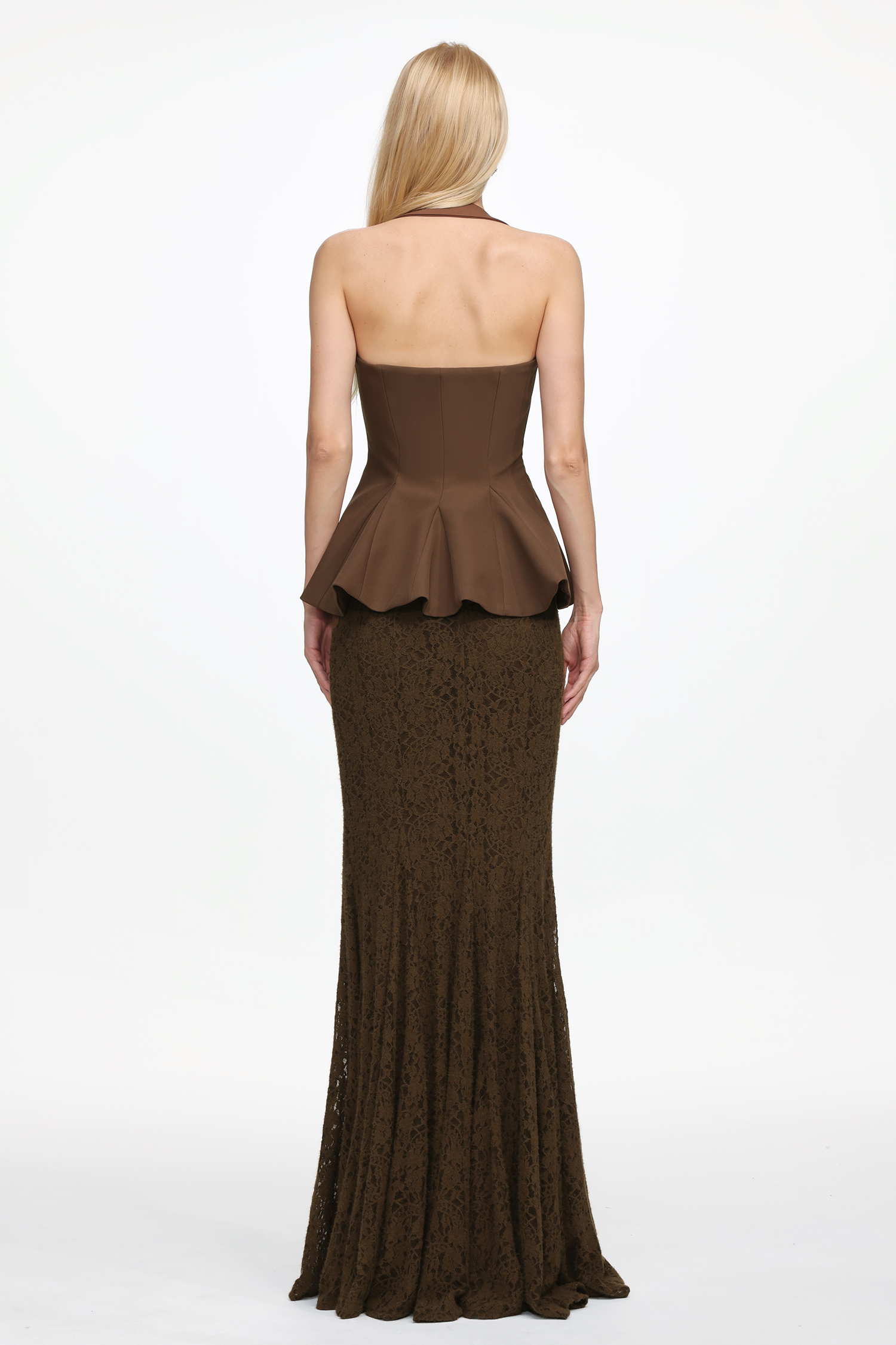 Reye Elegant Tailored Halter Top and Lace Skirt Set