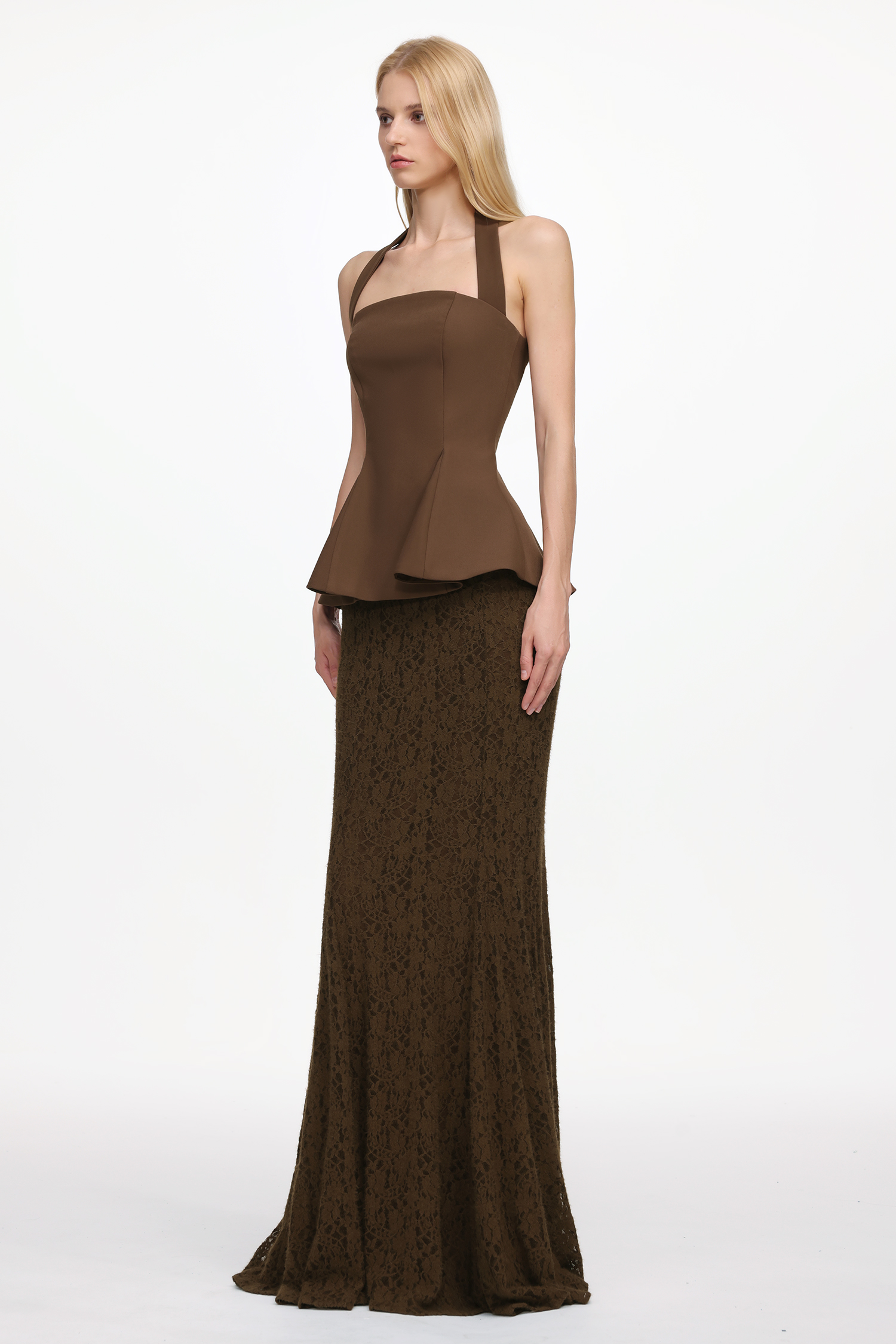 Reye Elegant Tailored Halter Top and Lace Skirt Set