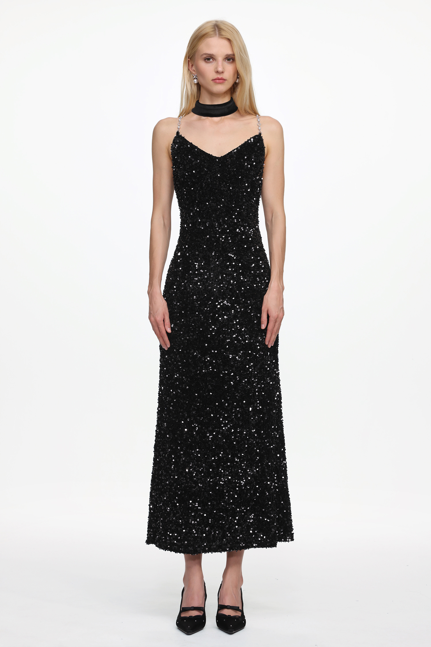 Jacey Glamorous Contour V Neck Sleeveless Sequin Maxi Dress