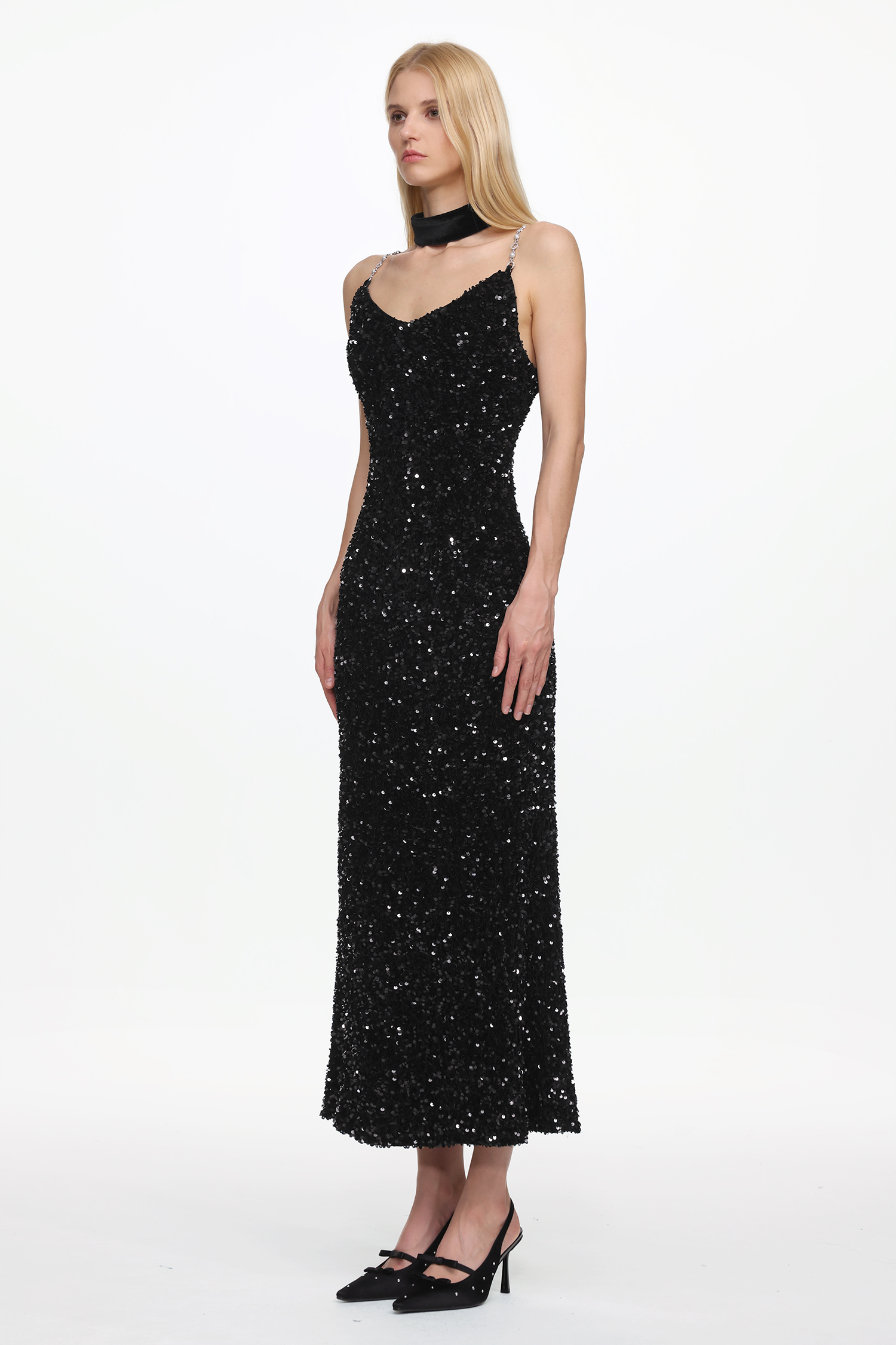 Jacey Glamorous Contour V Neck Sleeveless Sequin Maxi Dress