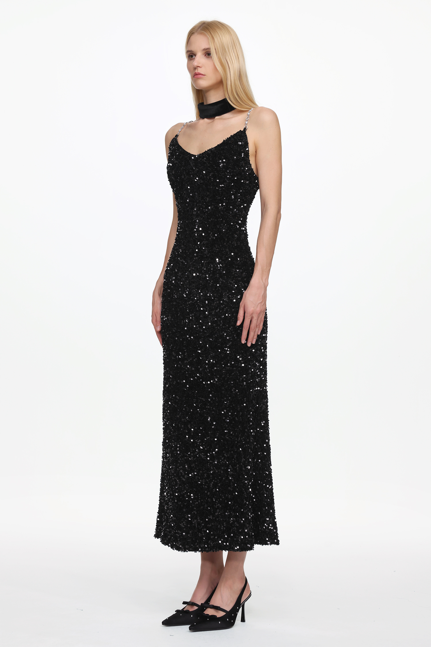 Jacey Glamorous Contour V Neck Sleeveless Sequin Maxi Dress