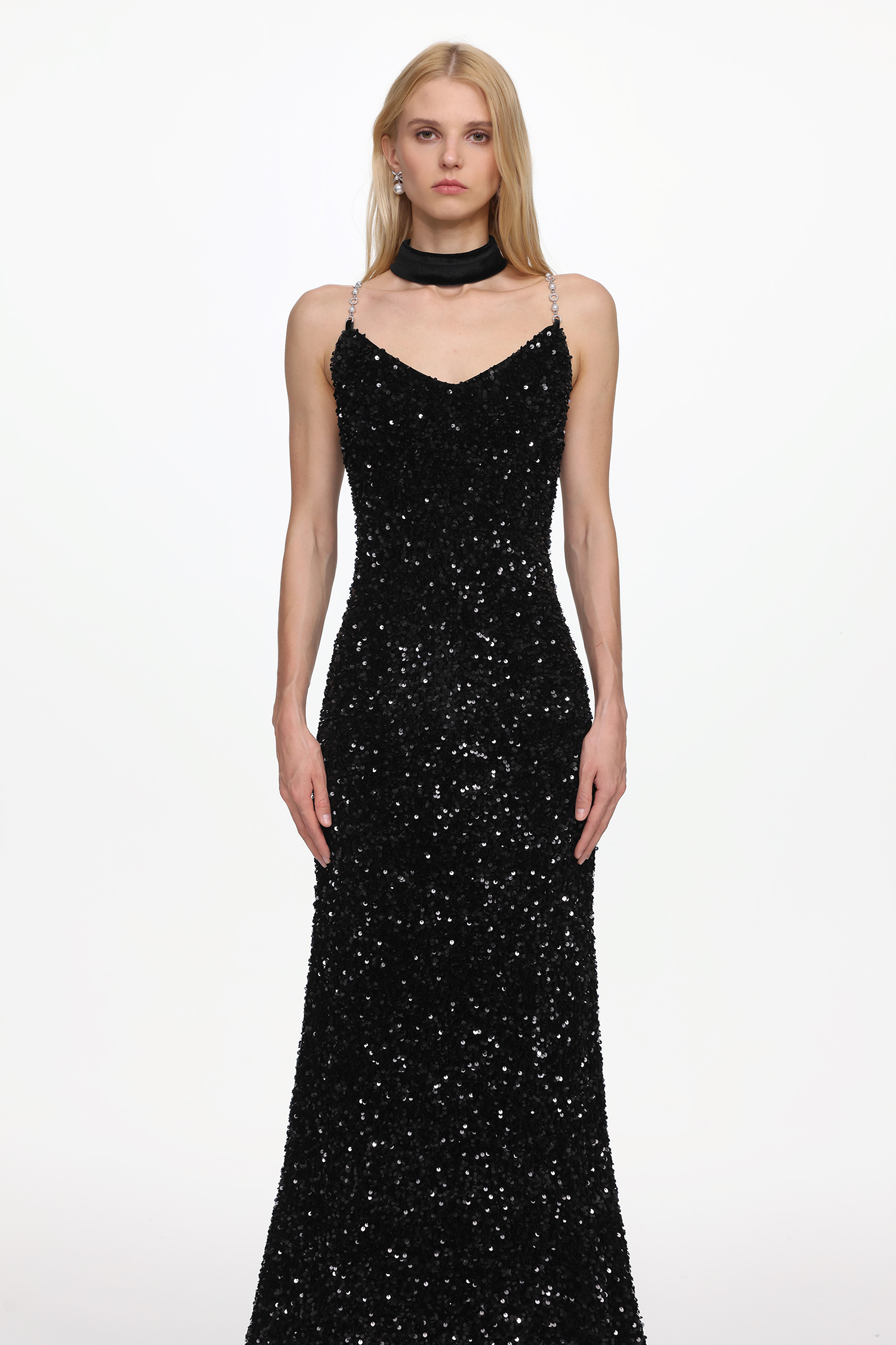 Jacey Glamorous Contour V Neck Sleeveless Sequin Maxi Dress