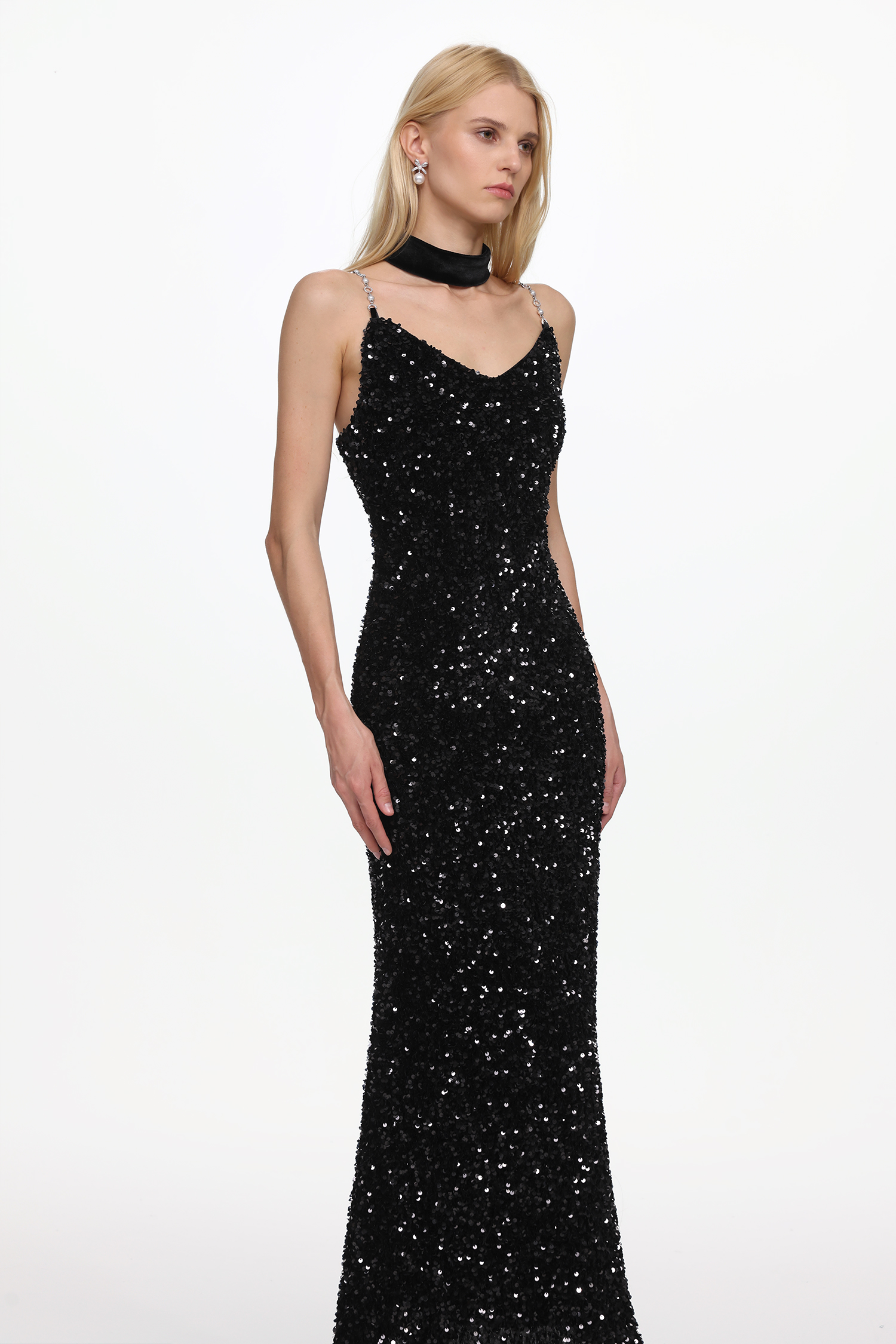 Jacey Glamorous Contour V Neck Sleeveless Sequin Maxi Dress