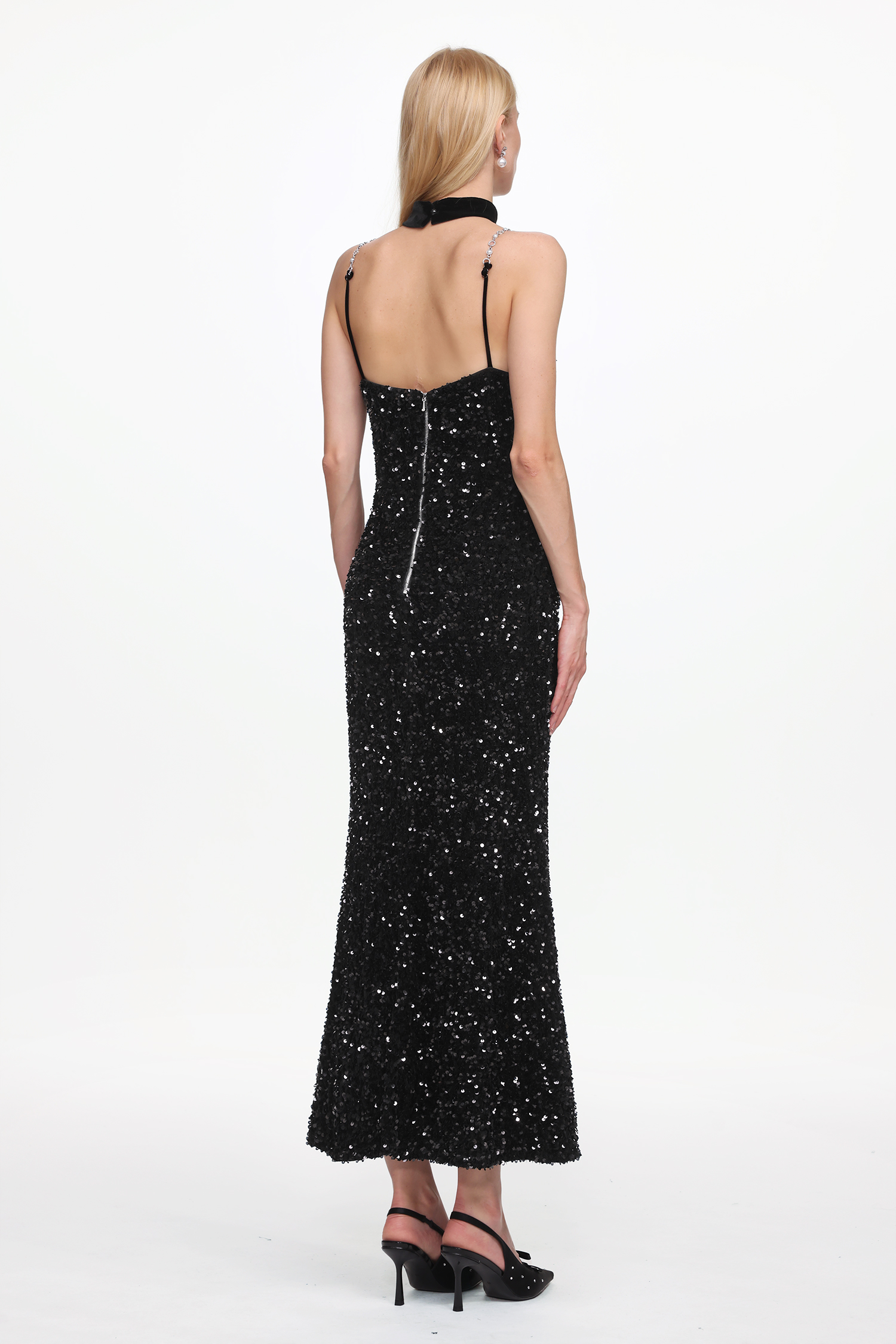 Jacey Glamorous Contour V Neck Sleeveless Sequin Maxi Dress