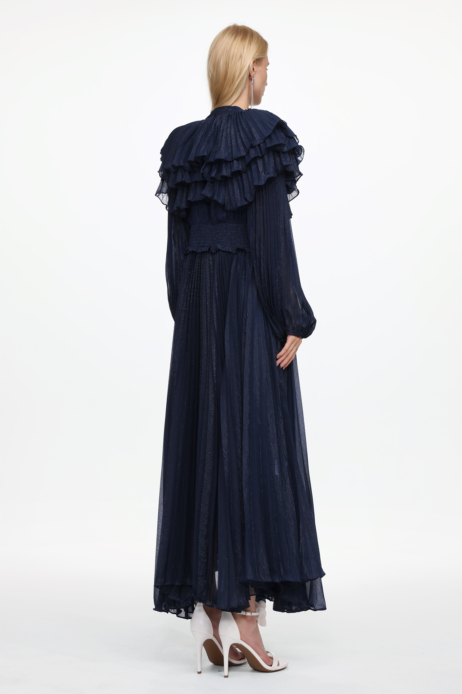 Sagoni Elegant Flowy Long Sleeve Tiered Ruffle Maxi Dress