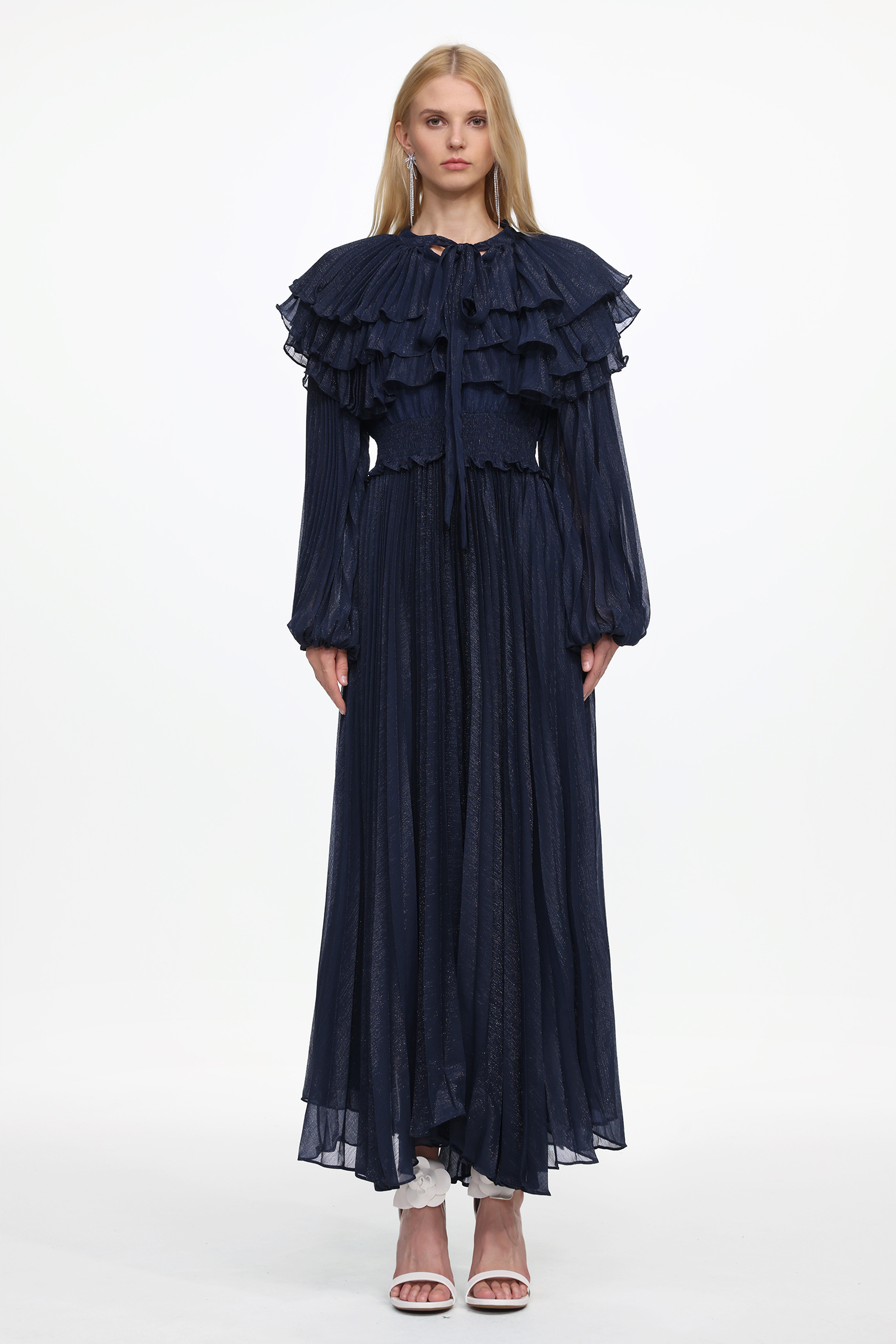 Sagoni Elegant Flowy Long Sleeve Tiered Ruffle Maxi Dress