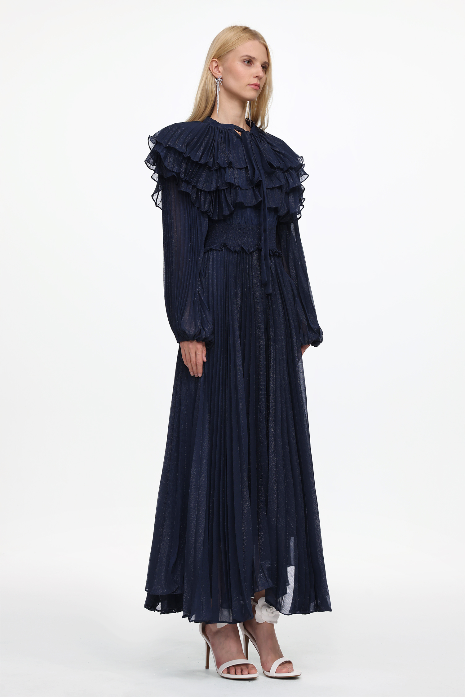 Sagoni Elegant Flowy Long Sleeve Tiered Ruffle Maxi Dress