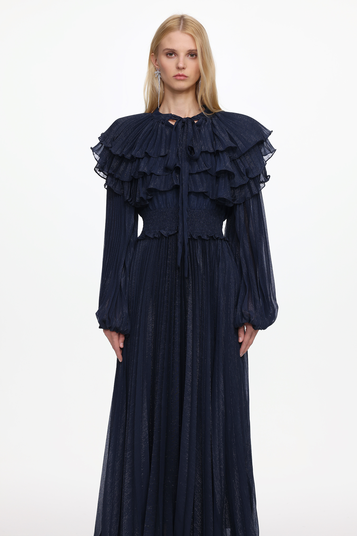 Sagoni Elegant Flowy Long Sleeve Tiered Ruffle Maxi Dress