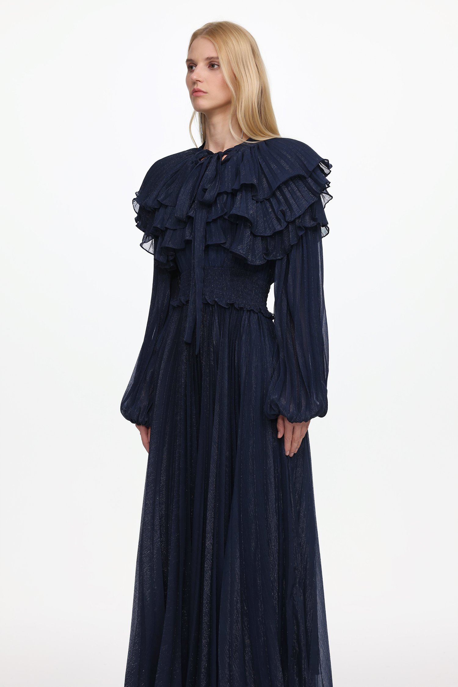 Sagoni Elegant Flowy Long Sleeve Tiered Ruffle Maxi Dress