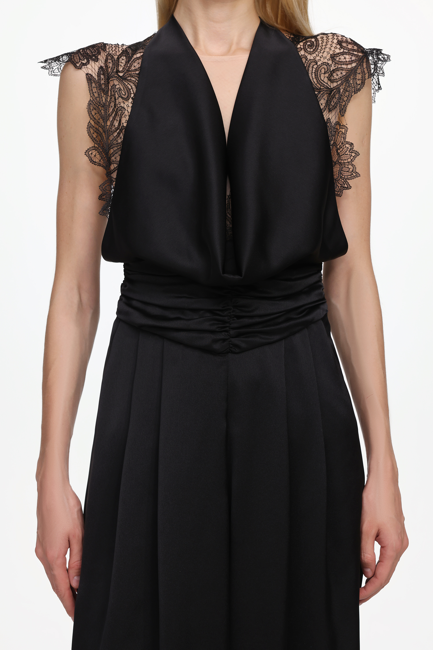 Opala Elegant Flowy Halter Open Back Lace Satin Jump Suit