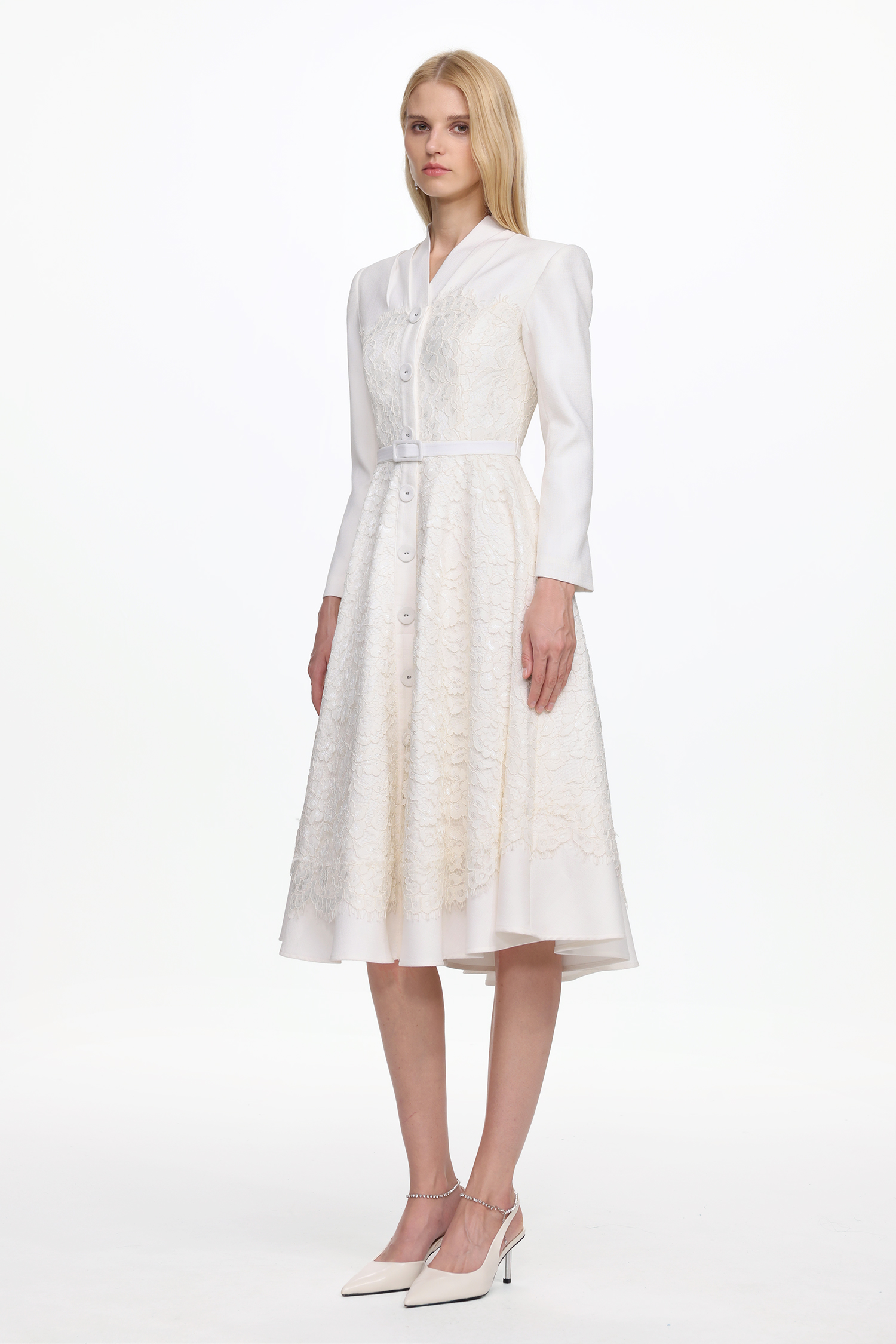 Paulina Elegant Tailored Long Sleeve Lace Maxi Dress