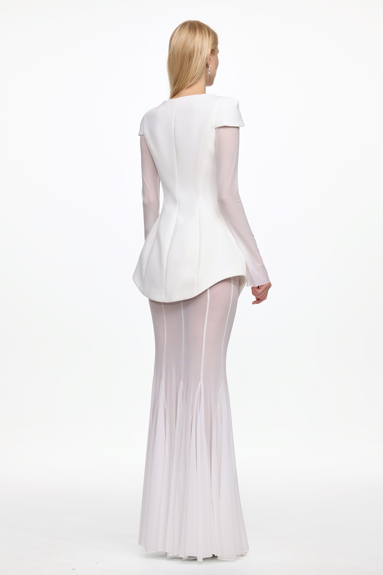 Irana Elegant Tailored Long Sleeve Top and Mesh Skirt Set