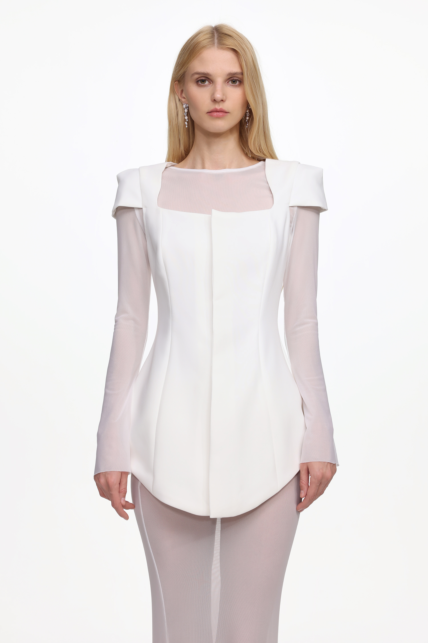 Irana Elegant Tailored Long Sleeve Top and Mesh Skirt Set